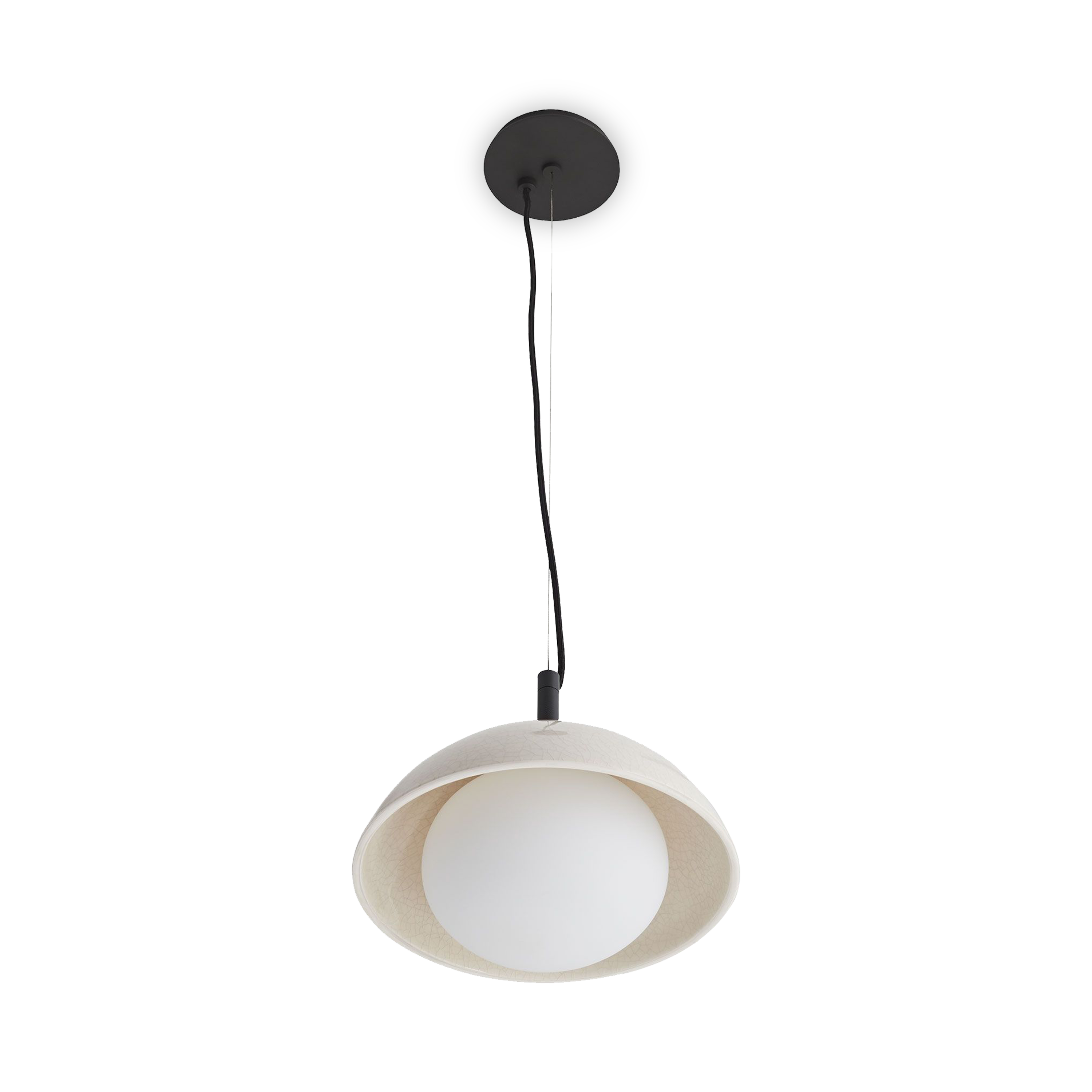 An ultra-versatile pendant that offers dynamic contrast through modern and seemingly handcrafted materials, light and dark hues and thoughtful detailing.
