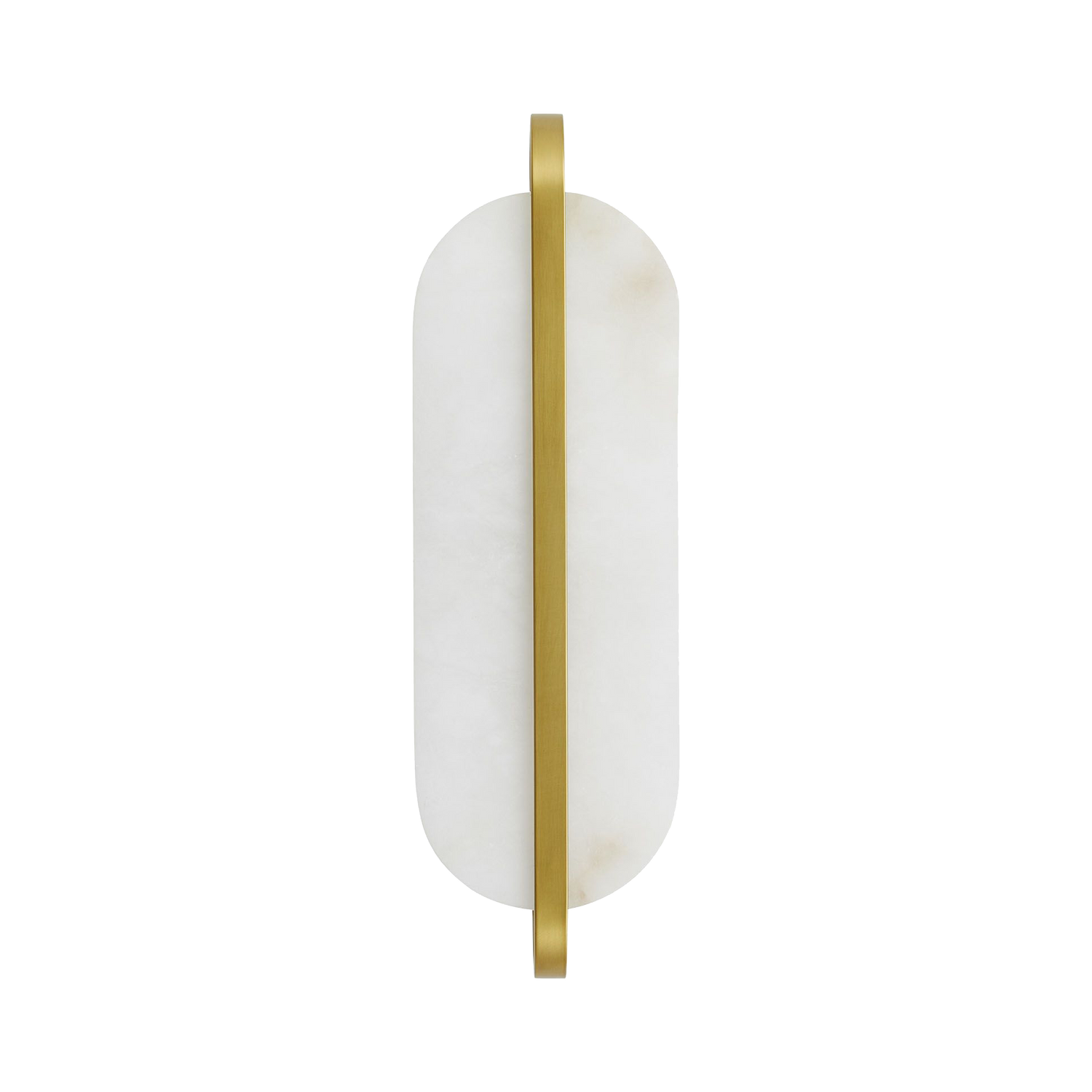 The Julius is a classically-modern design showcasing a capsule-shaped white alabaster foundation%2C met with an antique brass steel bracket perfectly centered.