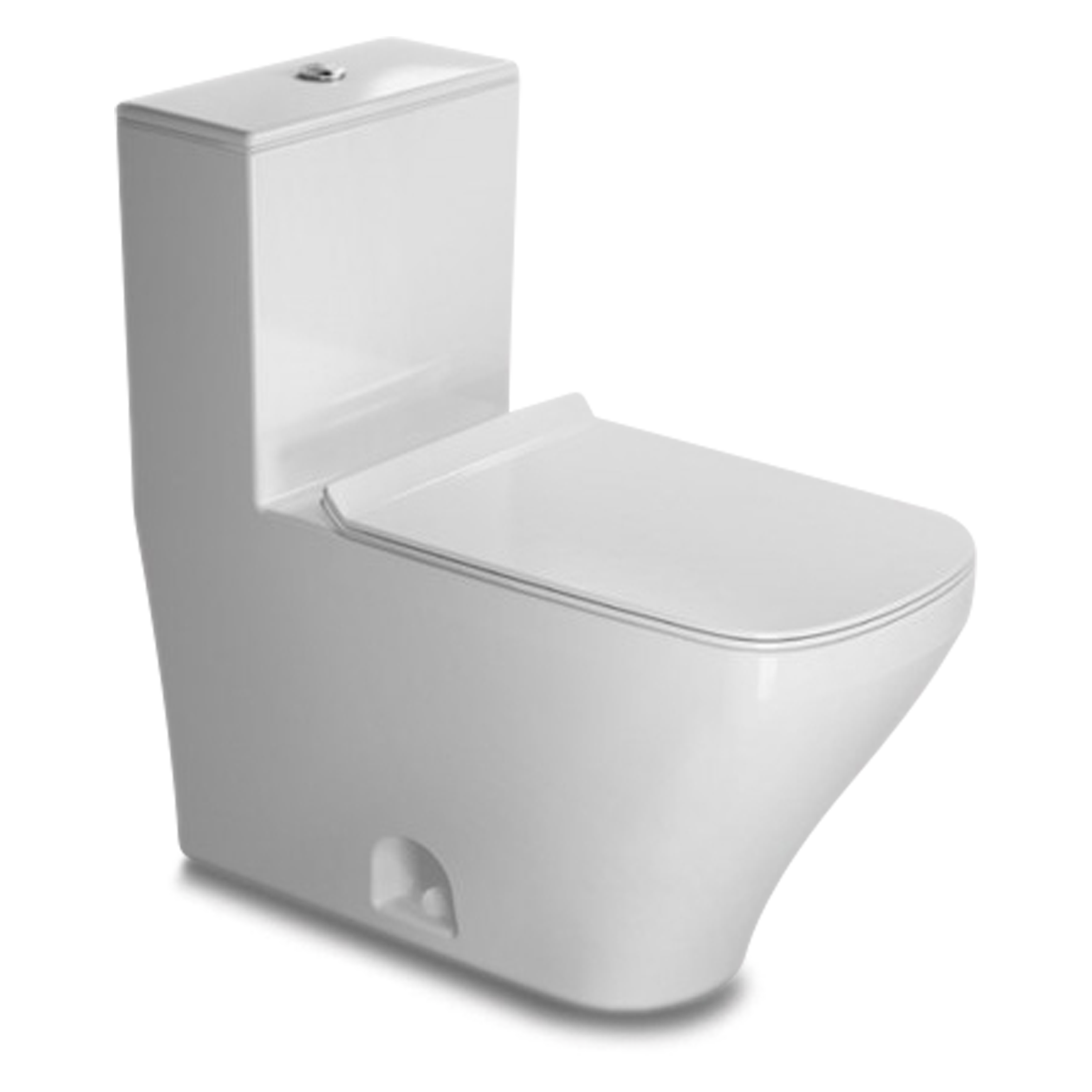 Designed by Matteo Thun, this seamless, modern, one-piece toilet features an elongated bowl, and dual flush technology.