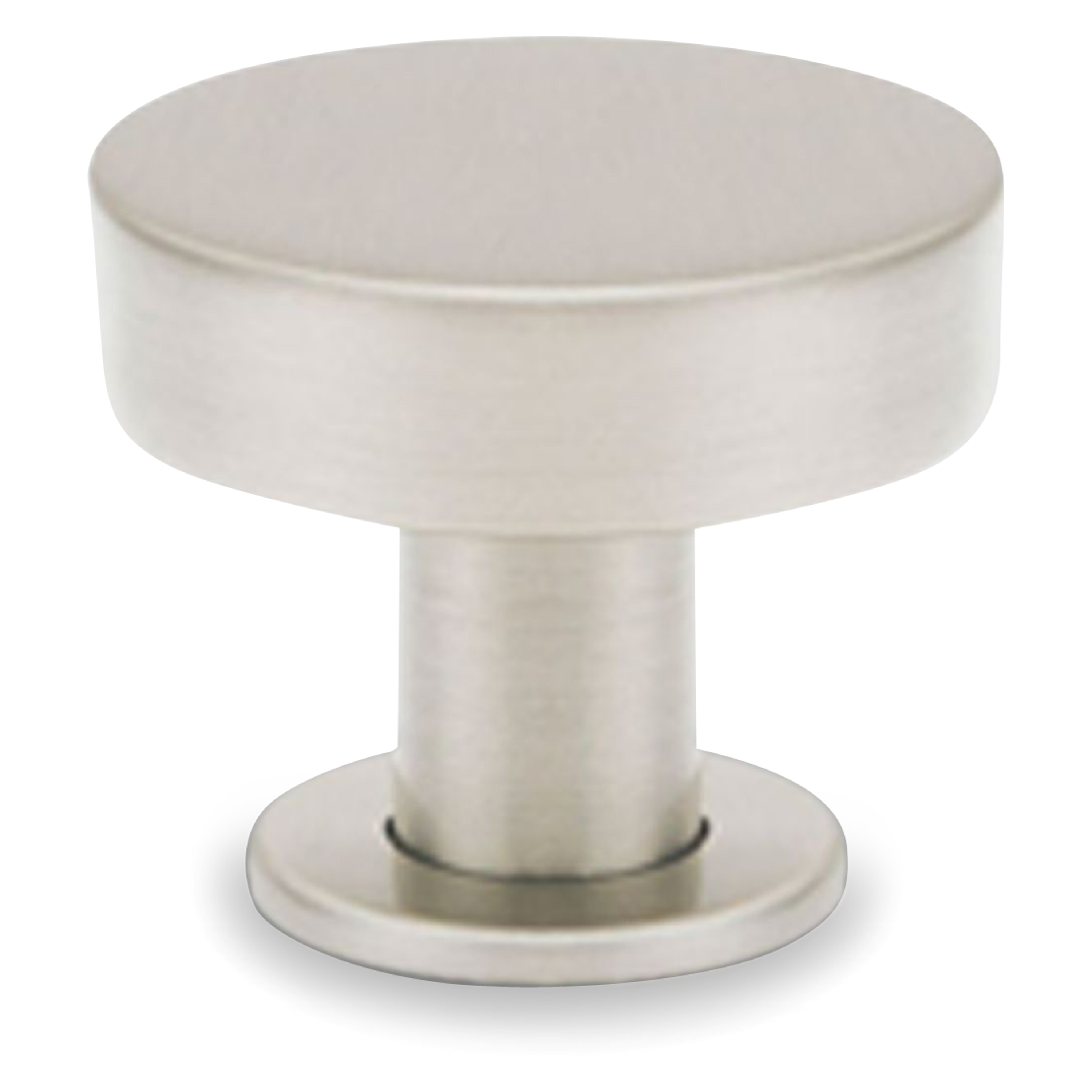 A sleek and contemporary round knob with a flat face.