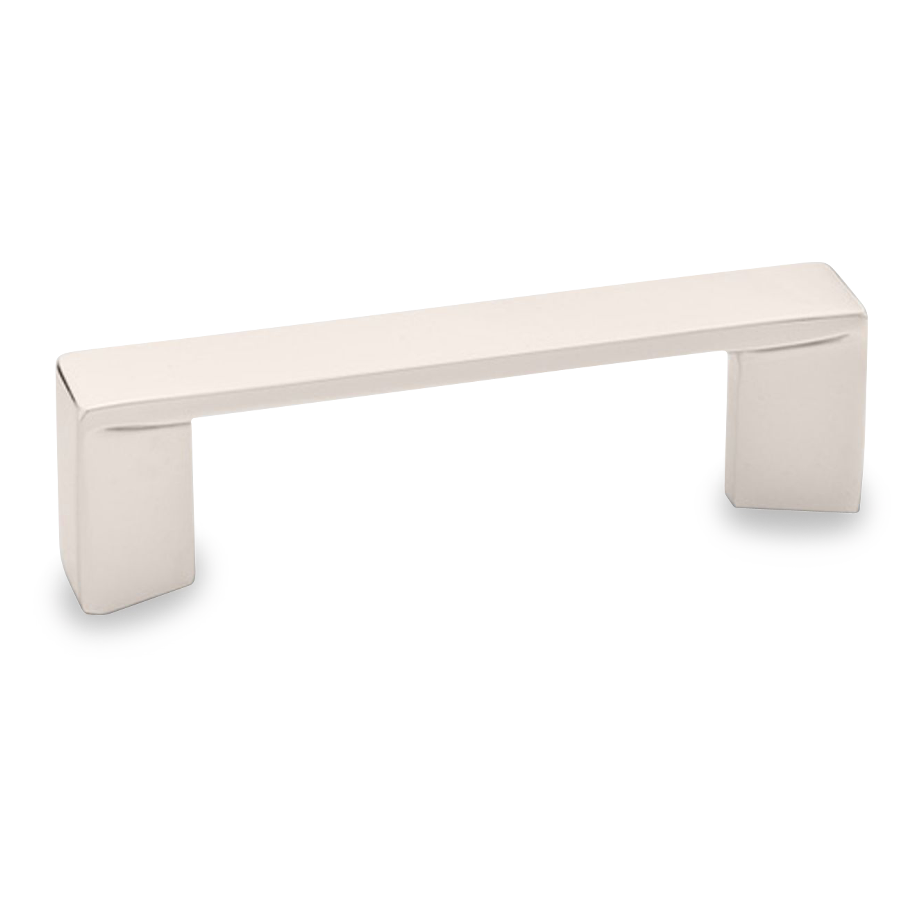 A modern and seamless polished nickel pull with sleek side handle details.