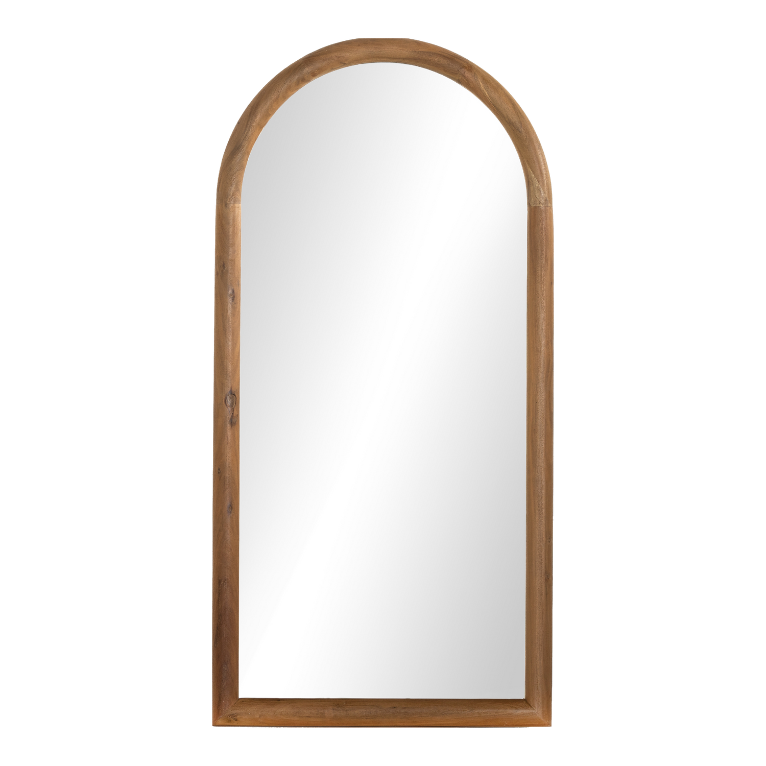 This arched mirror features solid acacia that is smoked%2C shaped%2C and smoothed to bring a vintage art deco-inspired frame to this mirror.
