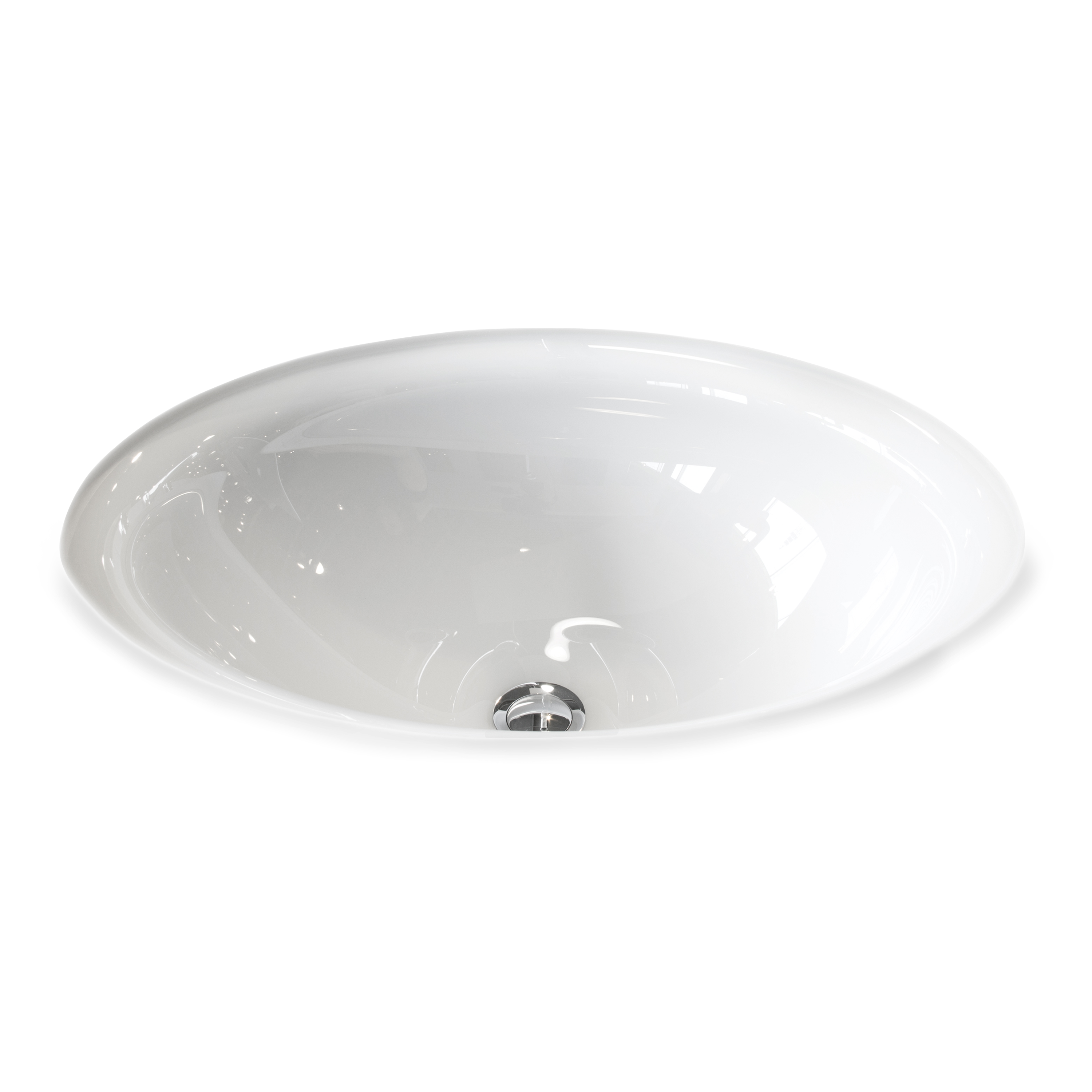 A beautifully created, romantically inspired oval glass basin without overflow for under mount installation.