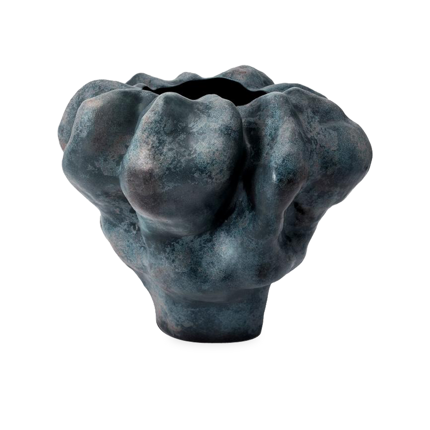 Avaricious in size and focusing on brilliantly unique forms%2C the Timna Vase features a midnight blue porcelain body with an ancient feel - inspired by the mineral tones of the eart
