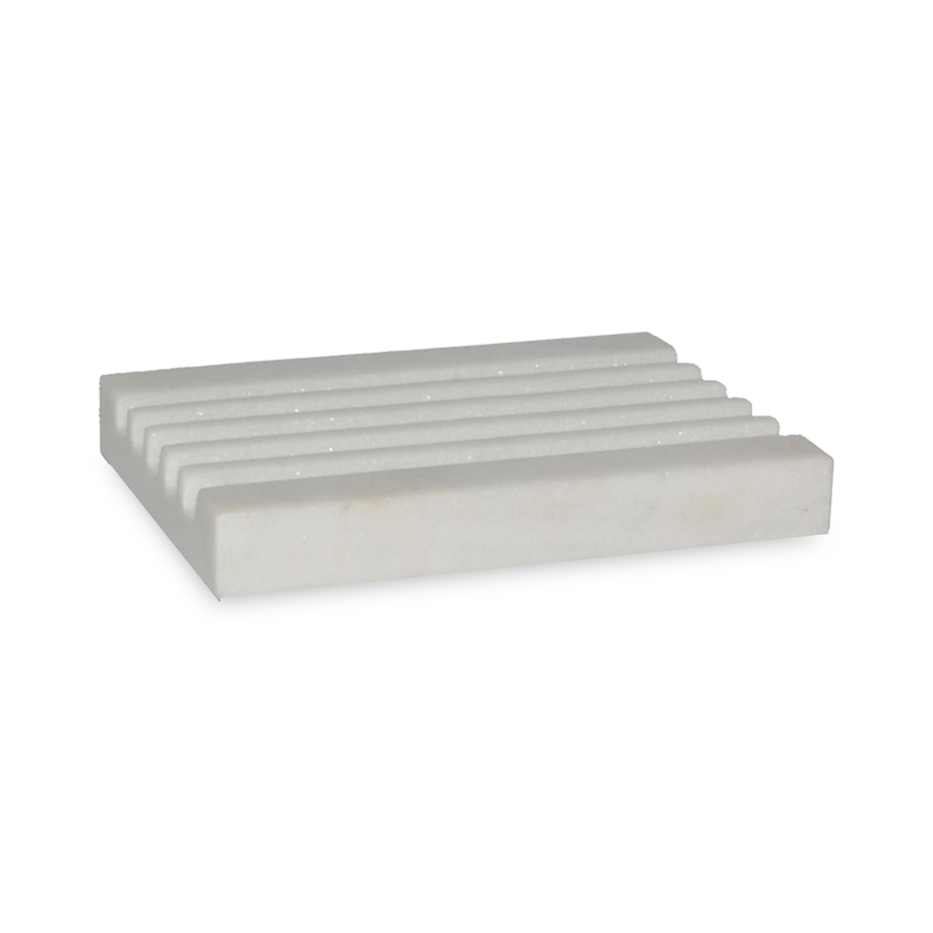 Elegant marble soap dish that highlights the natural stone material through purity of form and minimalism.