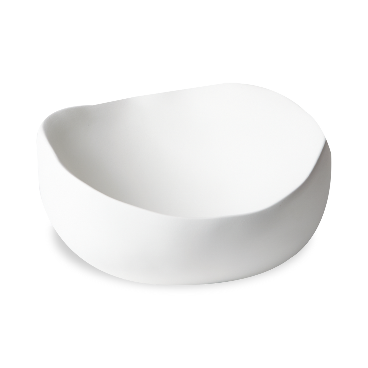 These organic shaped round bowls are handcrafted in Italy and features a matte white texture.