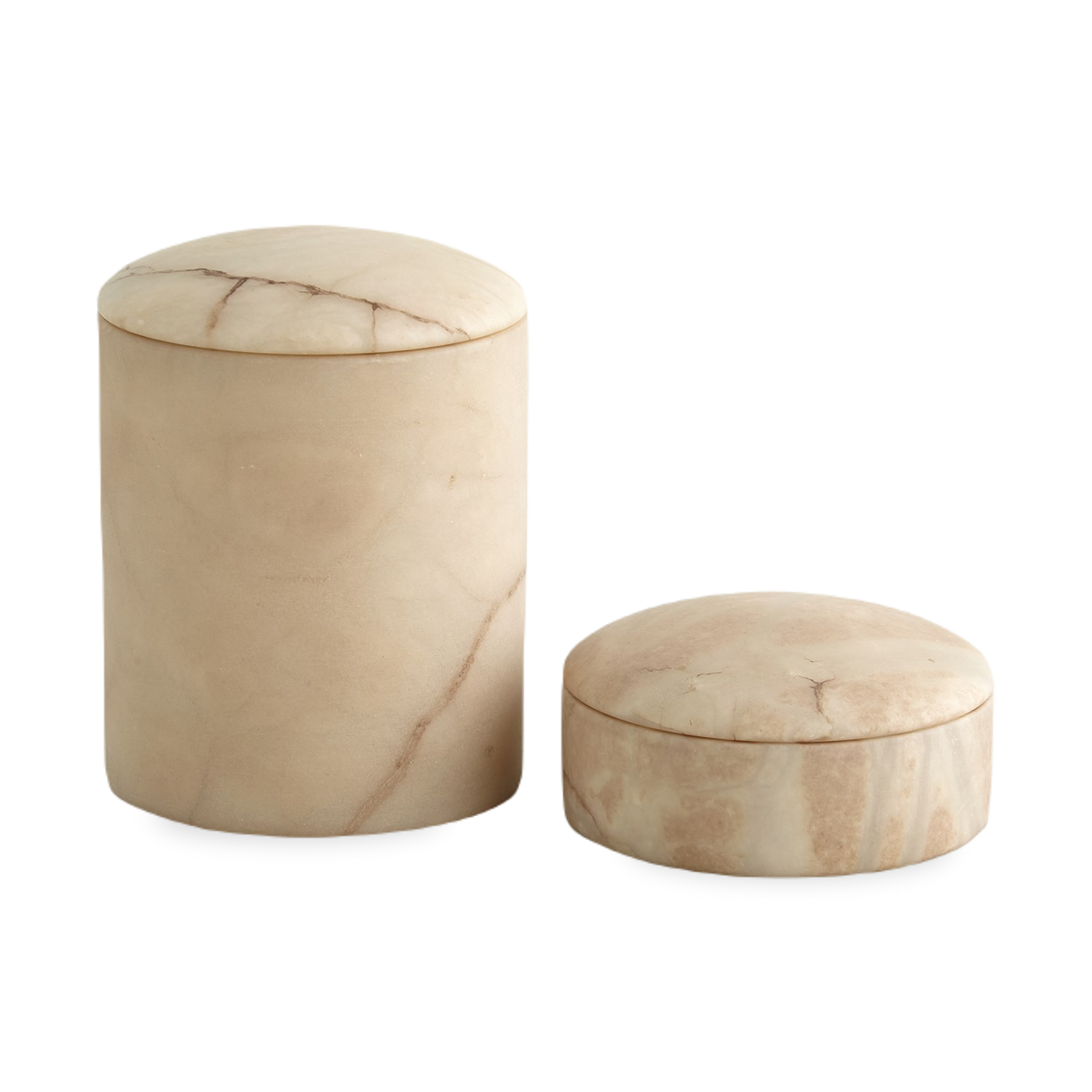 Perfect for a vanity or desk%2C the Gala Canister is made from natural alabaster with a smooth domed top for a softer statement.