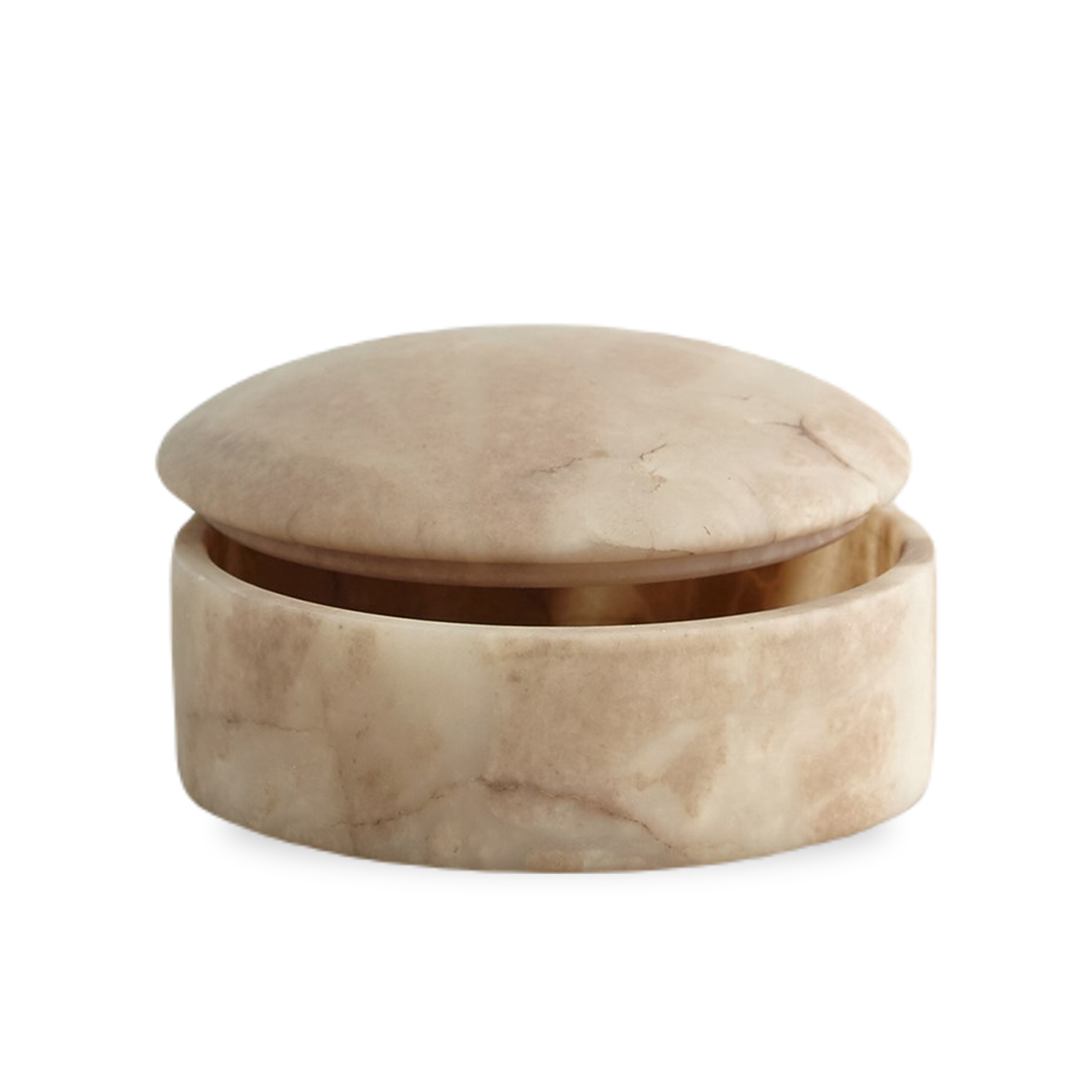 Perfect for a vanity or desk, the Gala Canister is made from natural alabaster with a smooth domed top for a softer statement.