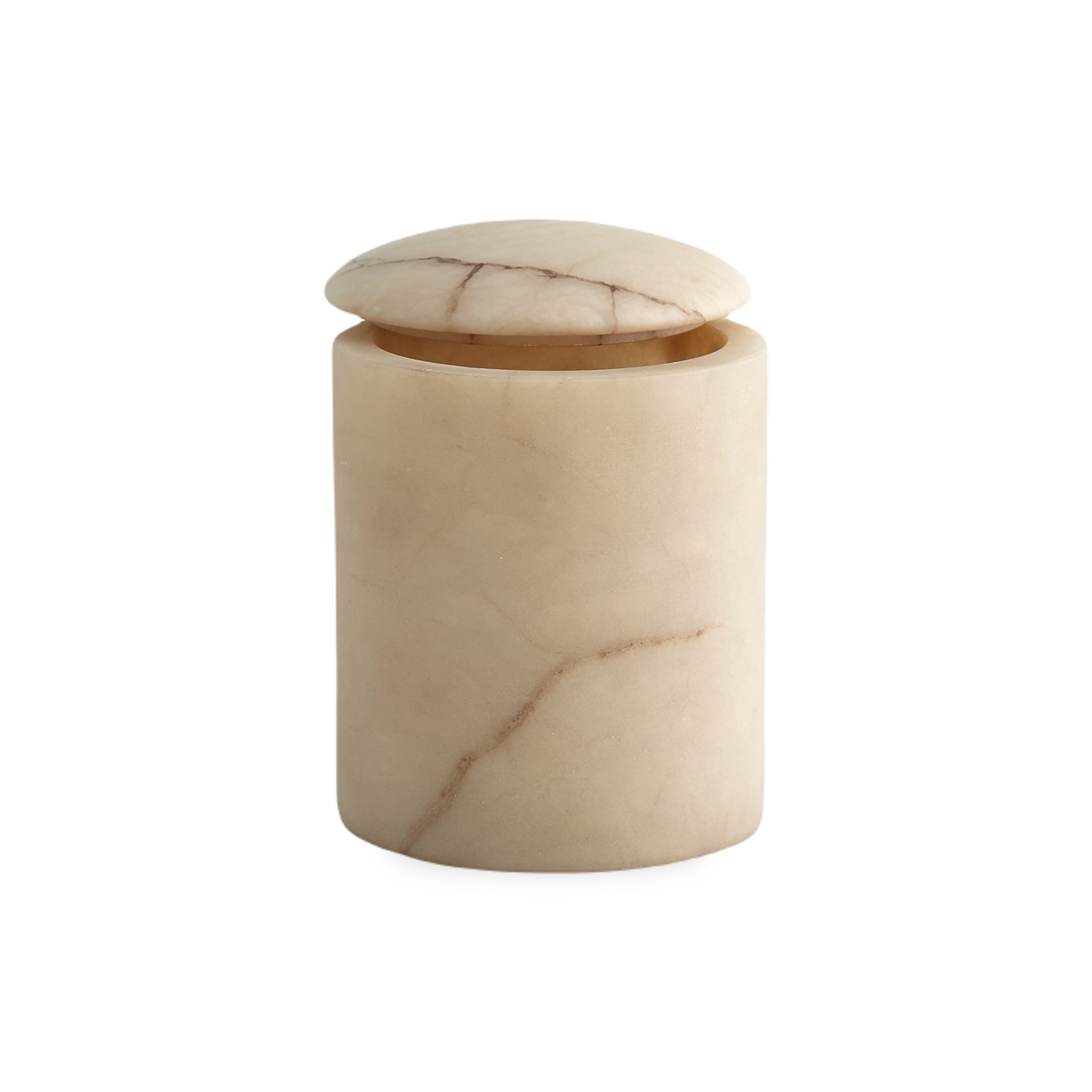 Perfect for a vanity or desk, the Gala Canister is made from natural alabaster with a smooth domed top for a softer statement.