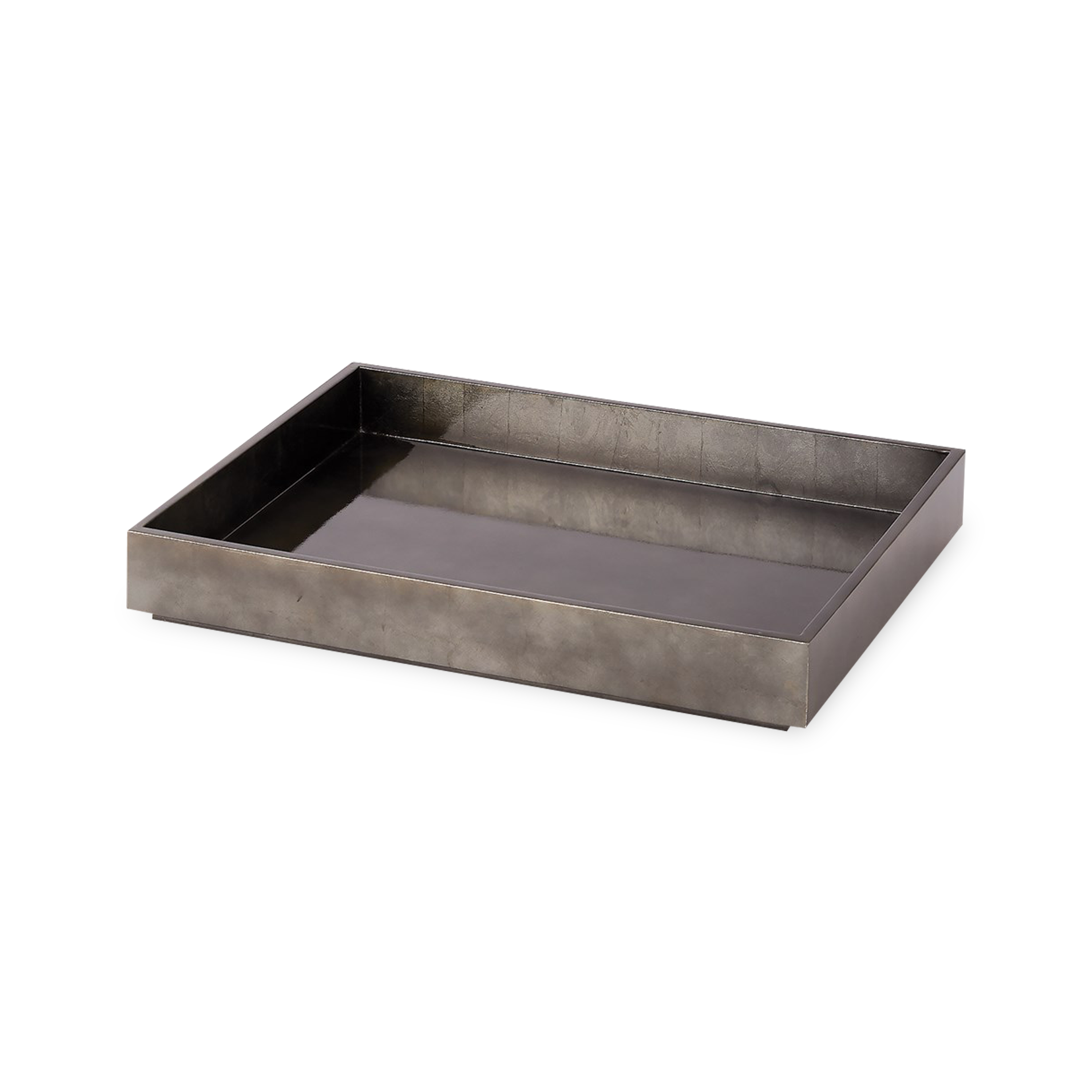 This high-quality Vietnamese lacquer is made in the traditional, multi-layered process which requires seven layers and several weeks to achieve a perfect gunmetal silver leaf finis