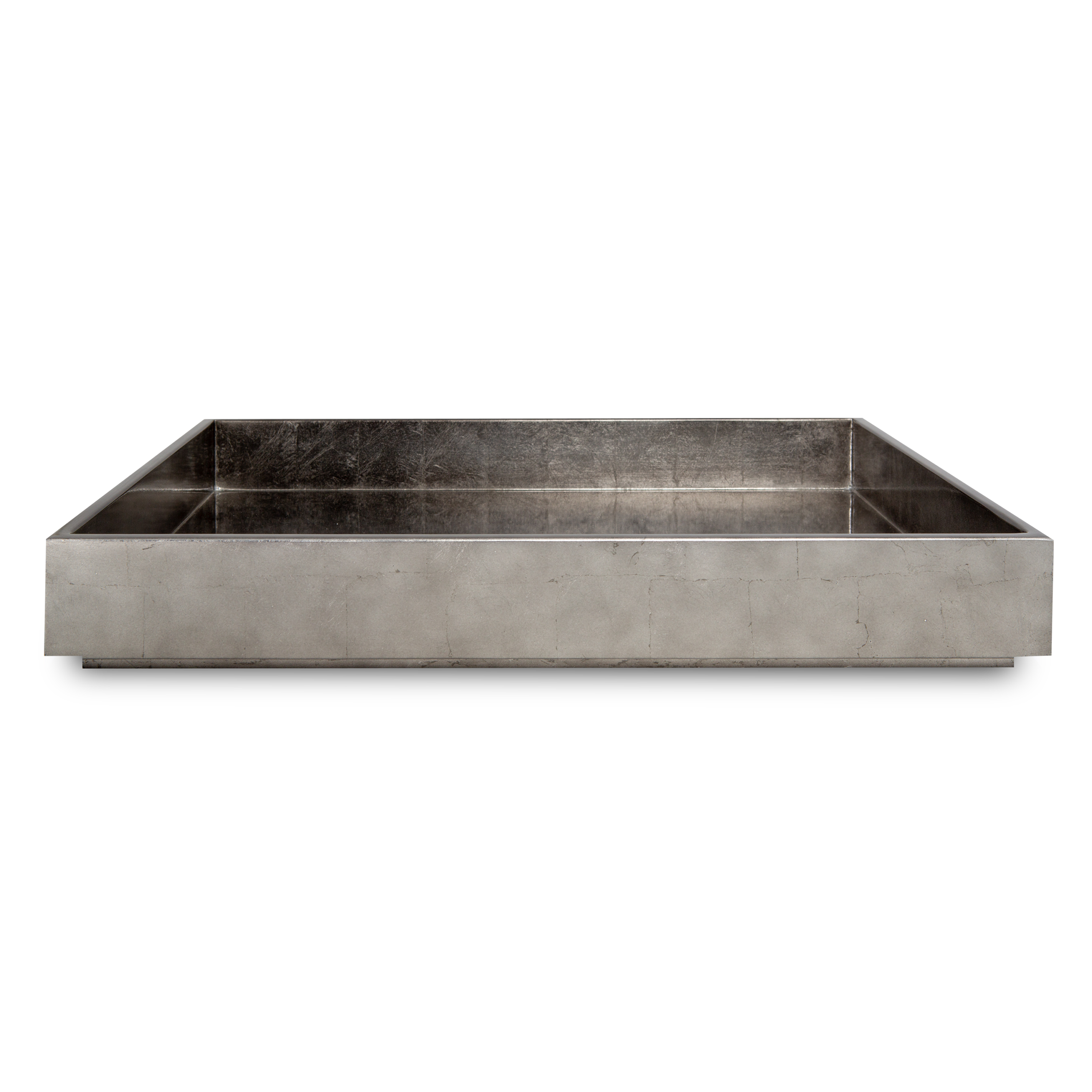 This elegant tray features a gunmetal silver leaf finish.