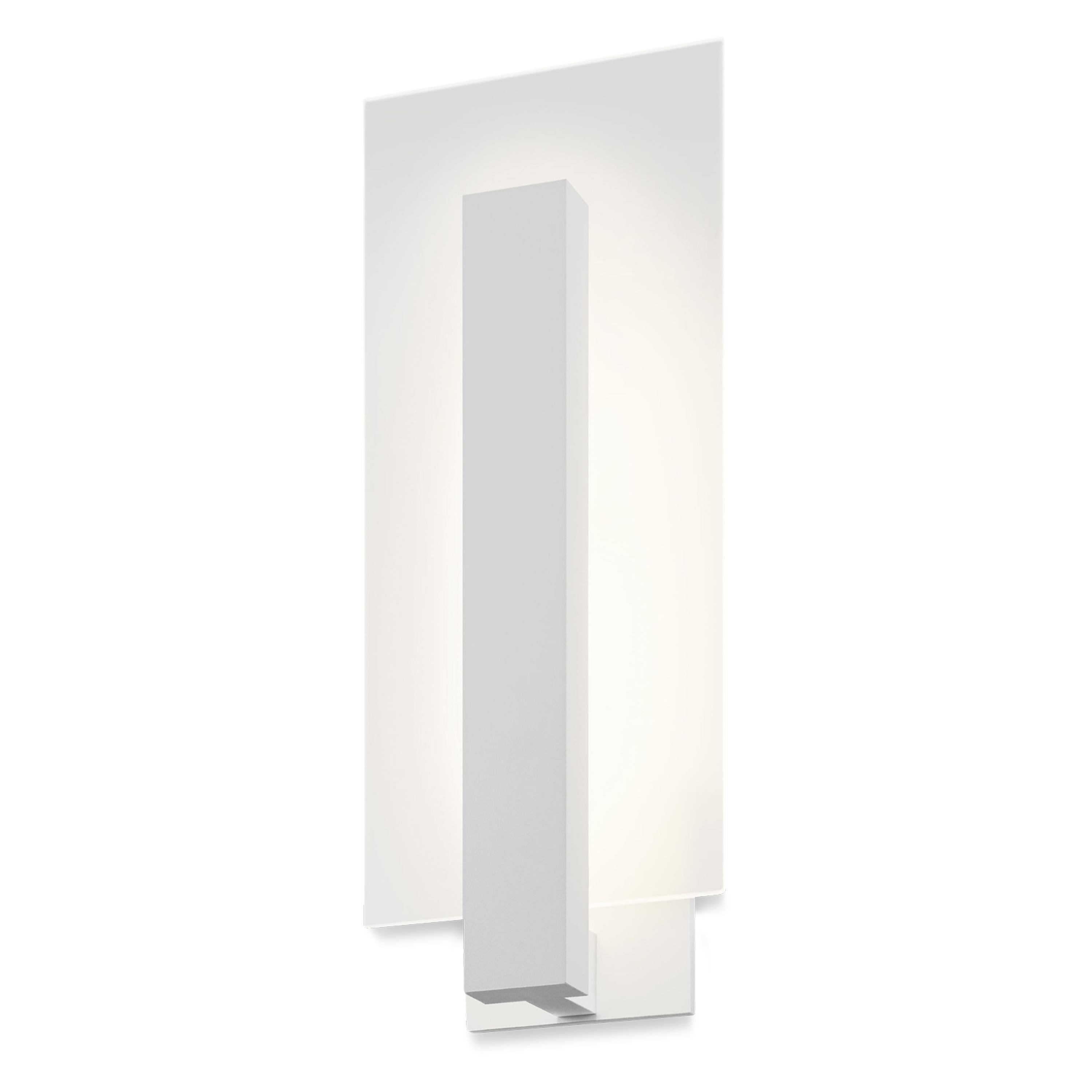 The classic modern elegance of this geometric sconce is created by a frosted glass rectangle set against a crisp rectangular beam, radiating the glow of its LED illumination.