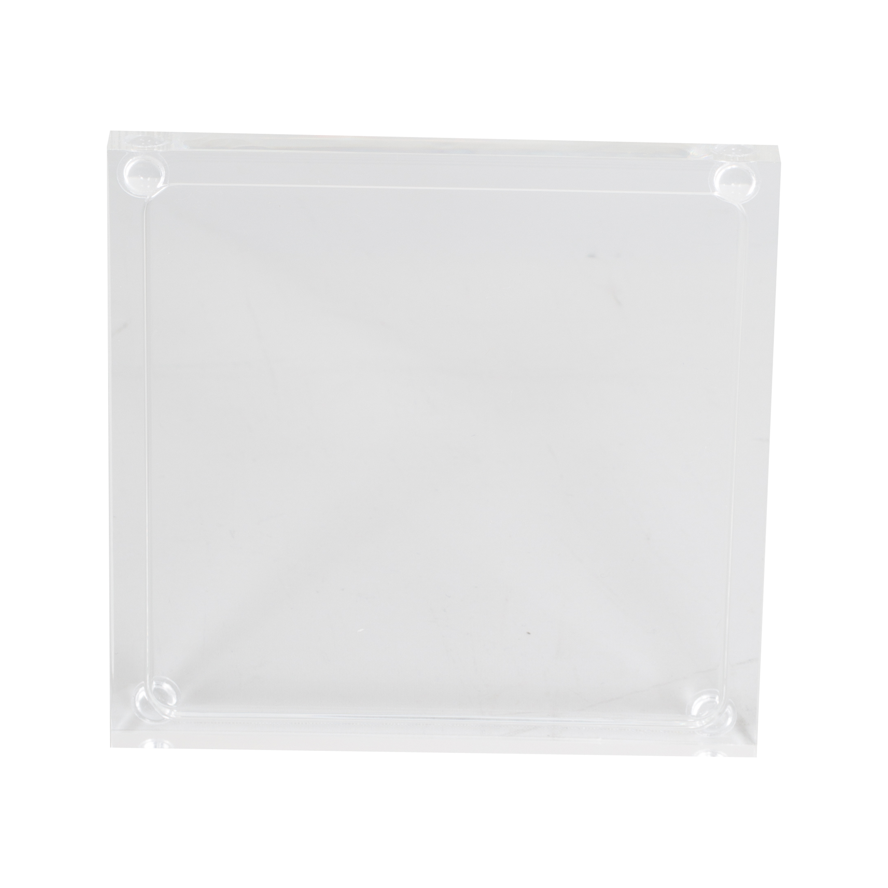 These acrylic coasters in a clear finish offer a sleek way to protect your tabletops and keep your drinks in place.
