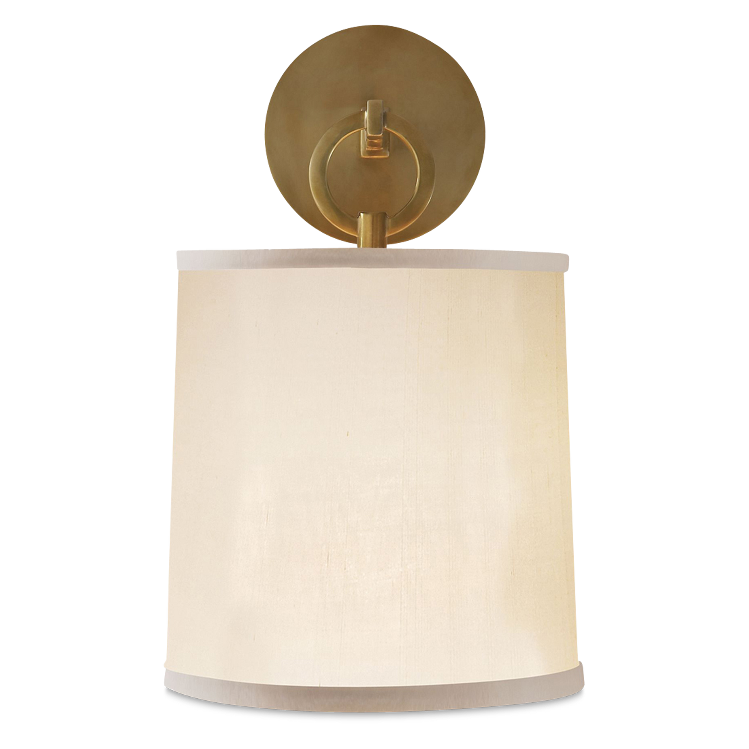 Soft brass sconce with a silk shade.