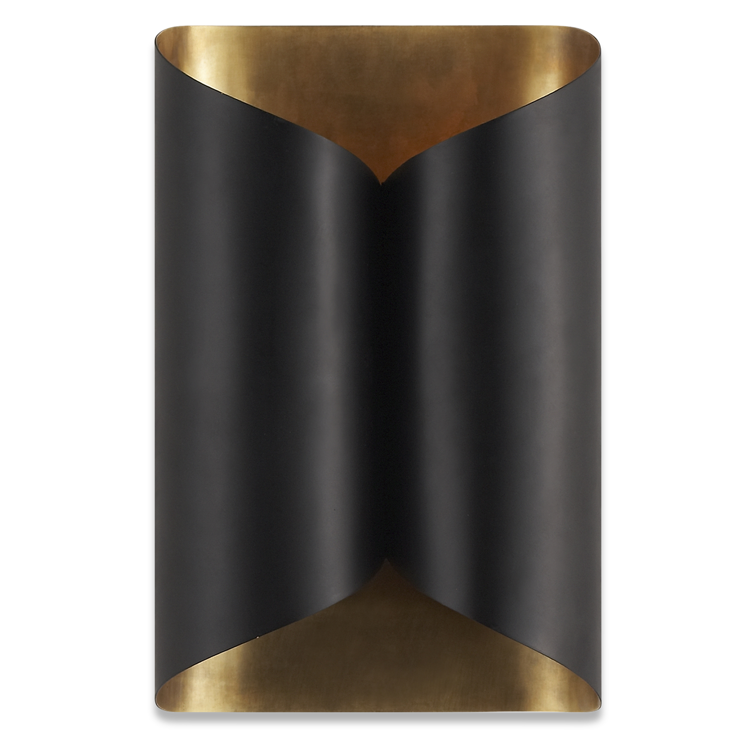 An elegant modern wall sconce with a curved bronze exterior and gilded gold interior which will create a rich%2C warm glow in a room.