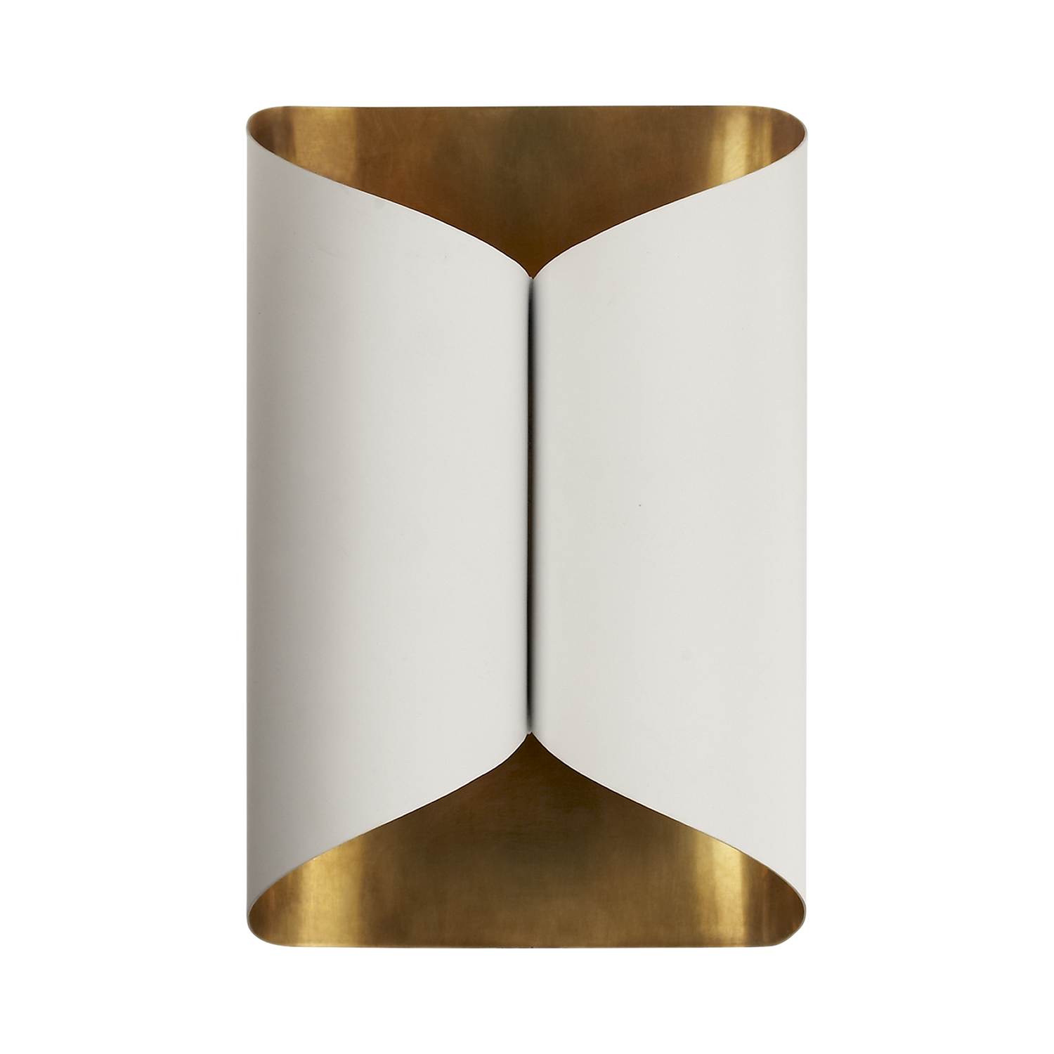An elegant modern wall sconce with a curved matte white exterior and gilded gold interior which will create a rich%2C warm glow in a room.