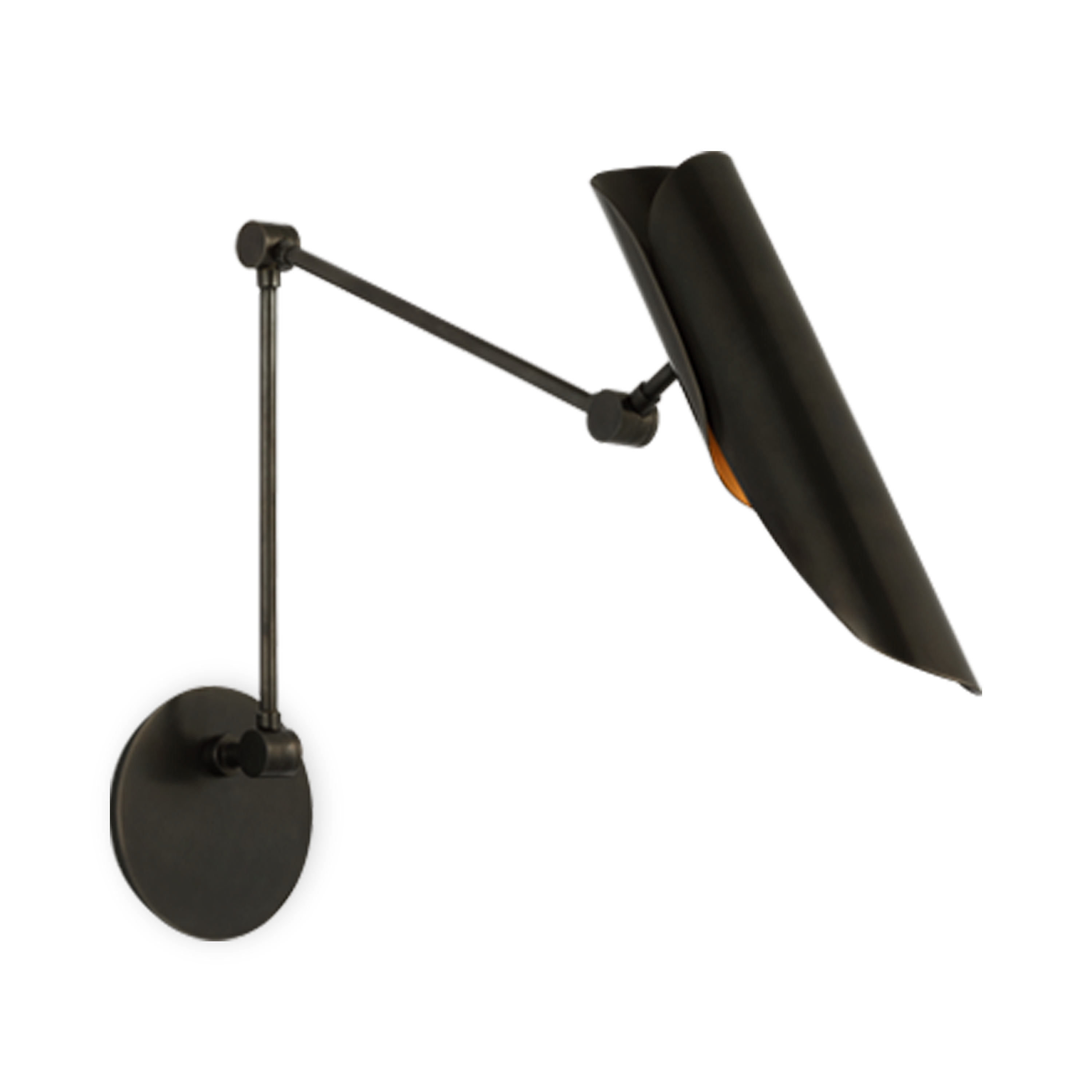 The Flore Library Wall Light features a cylindrical shade in a gun metal finish.
