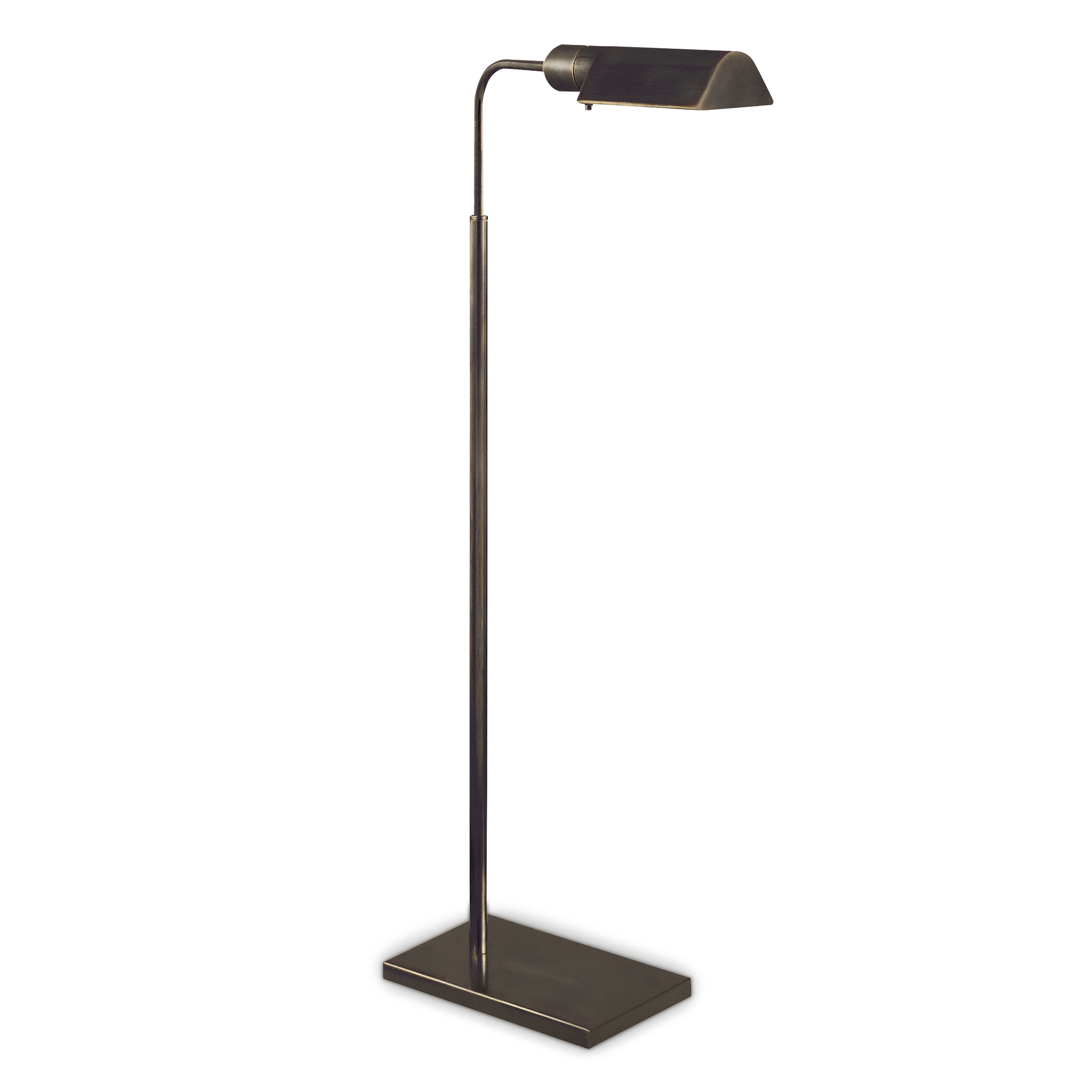 Adjustable bronze floor lamp with a sleek contemporary form.