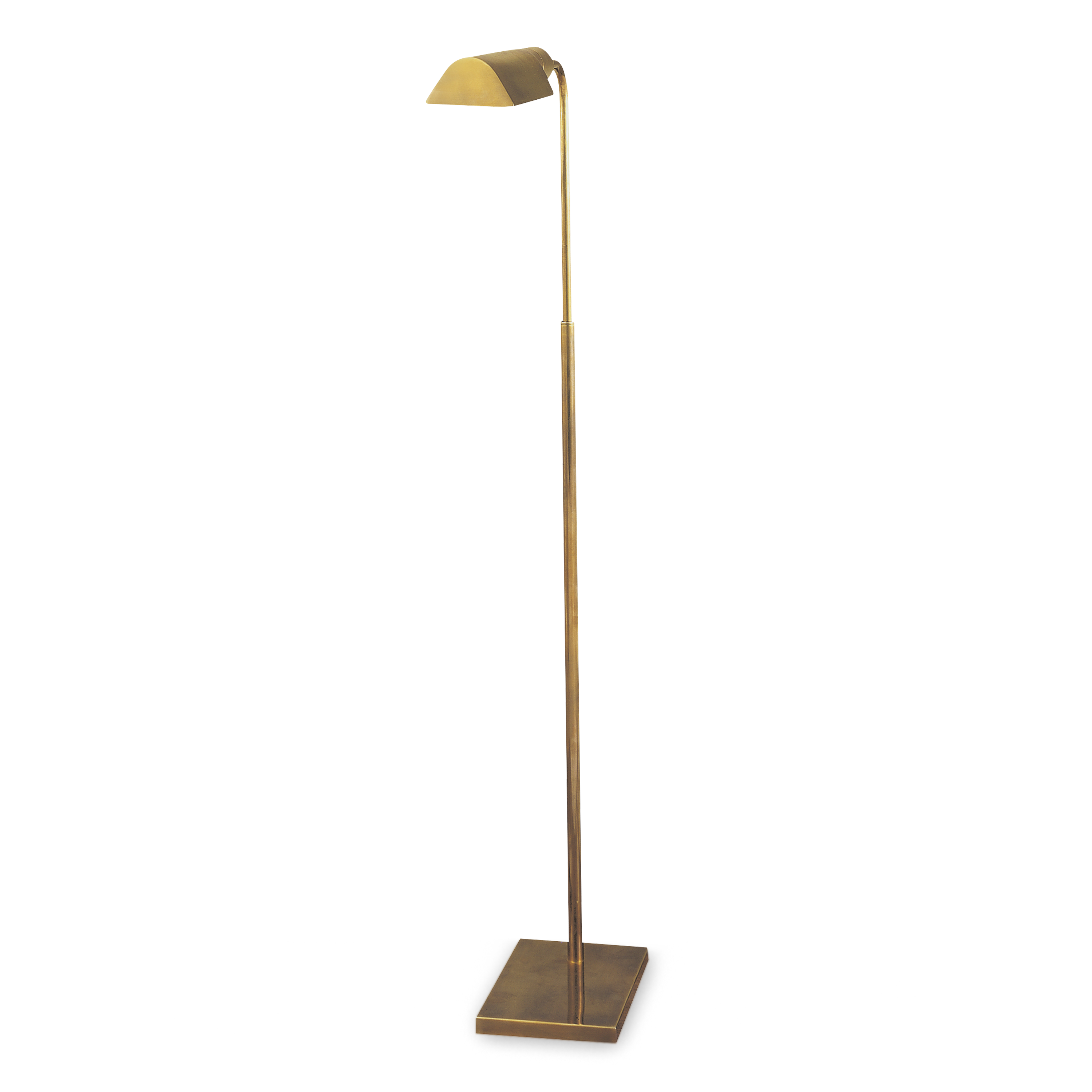 Adjustable hand-rubbed antique brass floor lamp with a sleek contemporary form.