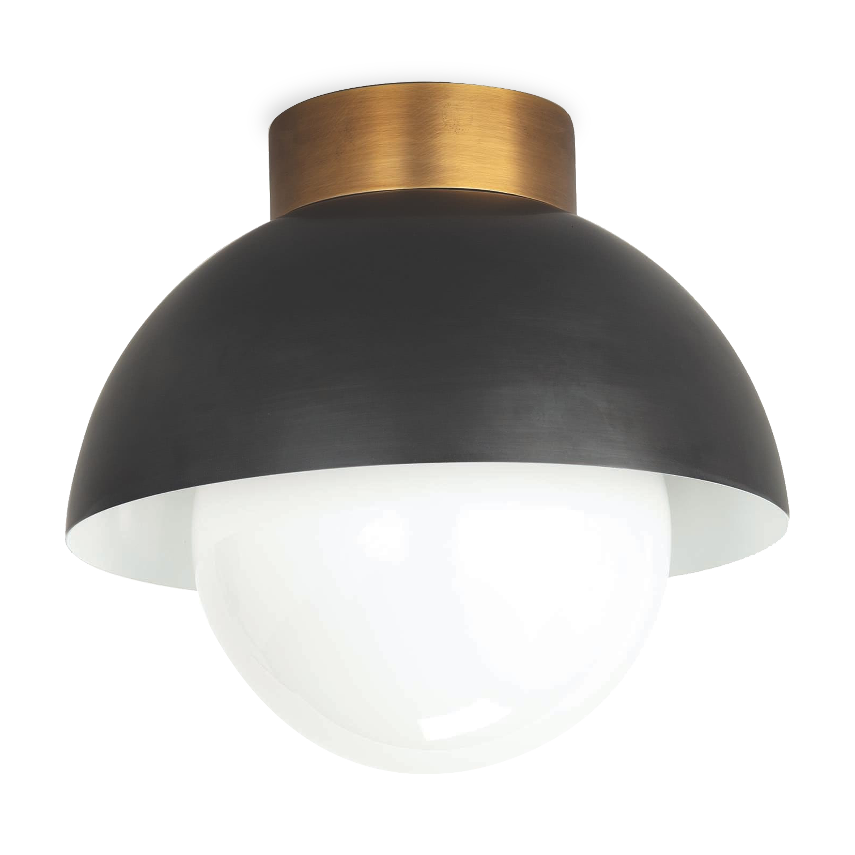 Our Montreux Flush Mount has a beautiful, minimalistic silhouette with its metal shade and the large, milk glass globe creates a soft glow when illuminated.
