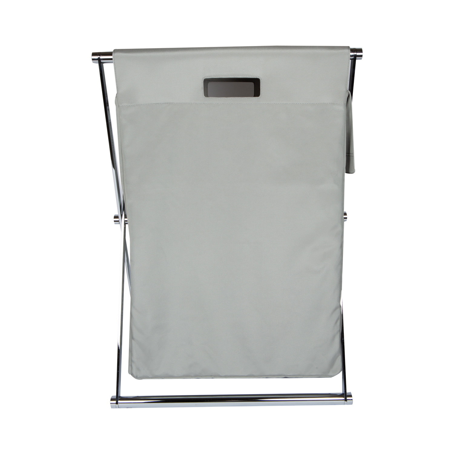 The Cross Laundry Basket features a chrome frame with nylon laundry bag.