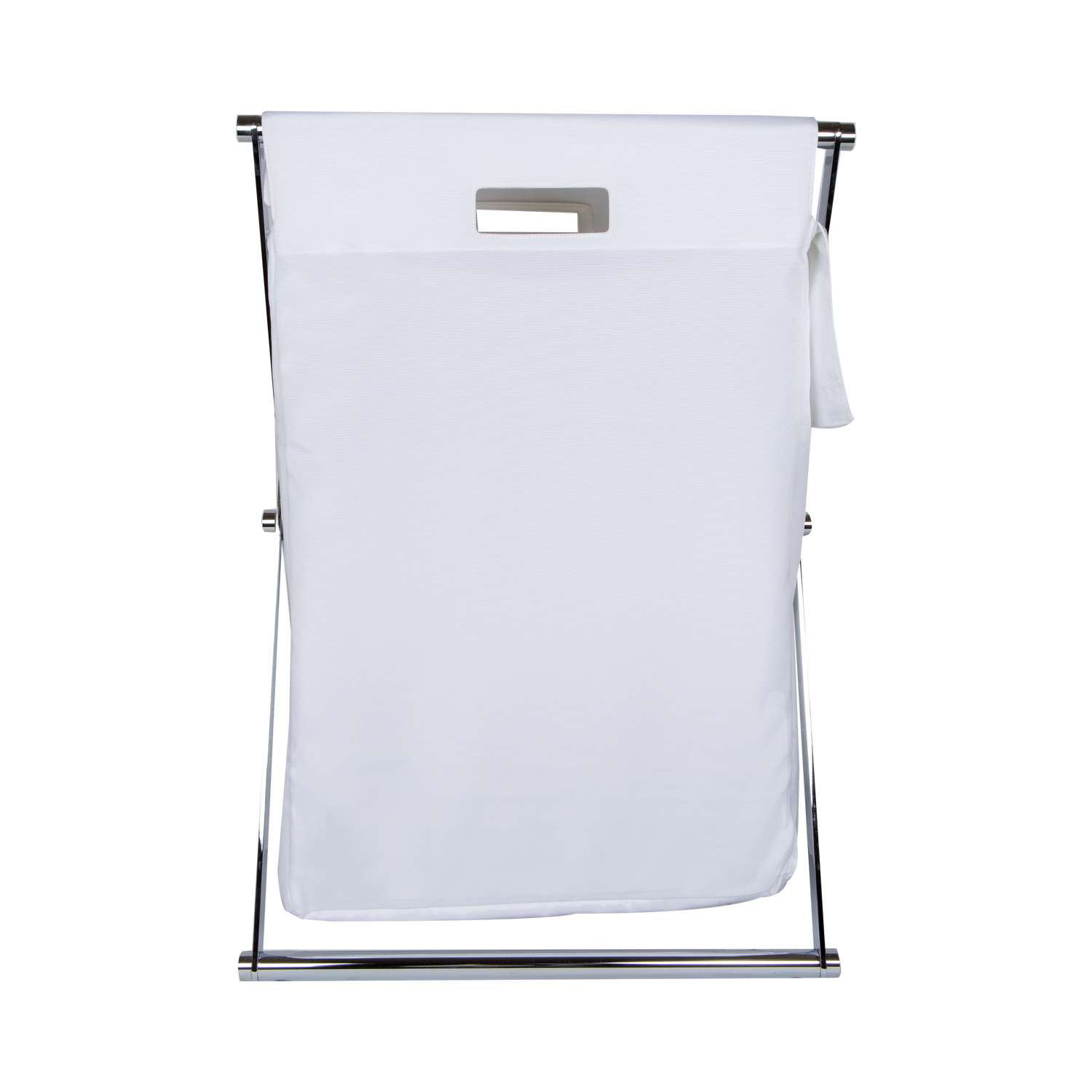 The Cross Laundry Basket features a chrome frame with nylon laundry bag.