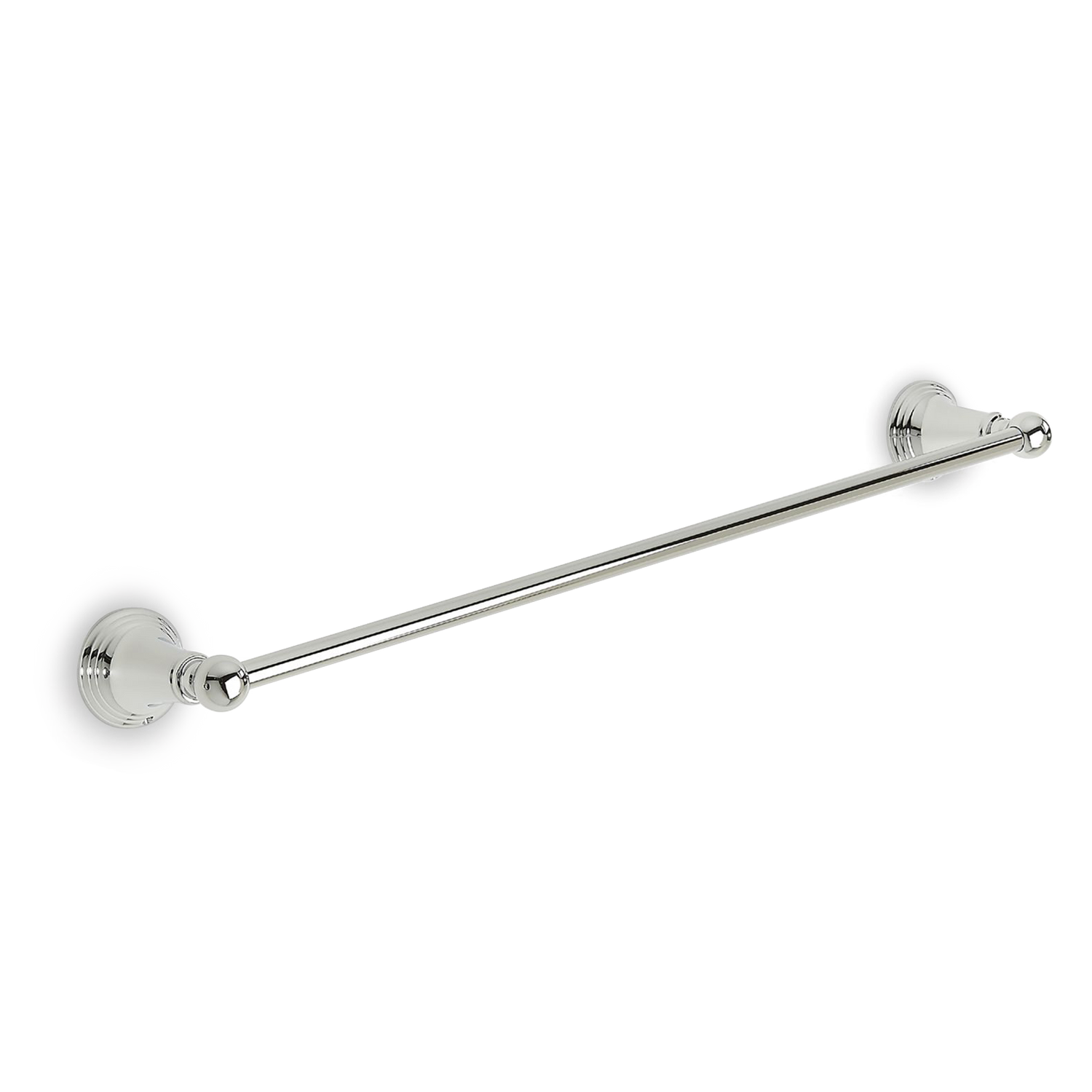 A beautiful%2C transitional%2C towel bar with ridged patterns at its bases.