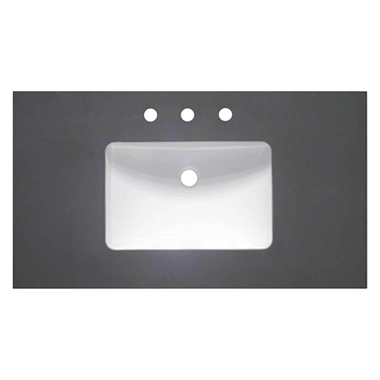 Adorn your vanity with this beautiful countertop made of Quartz featured in deep grey.