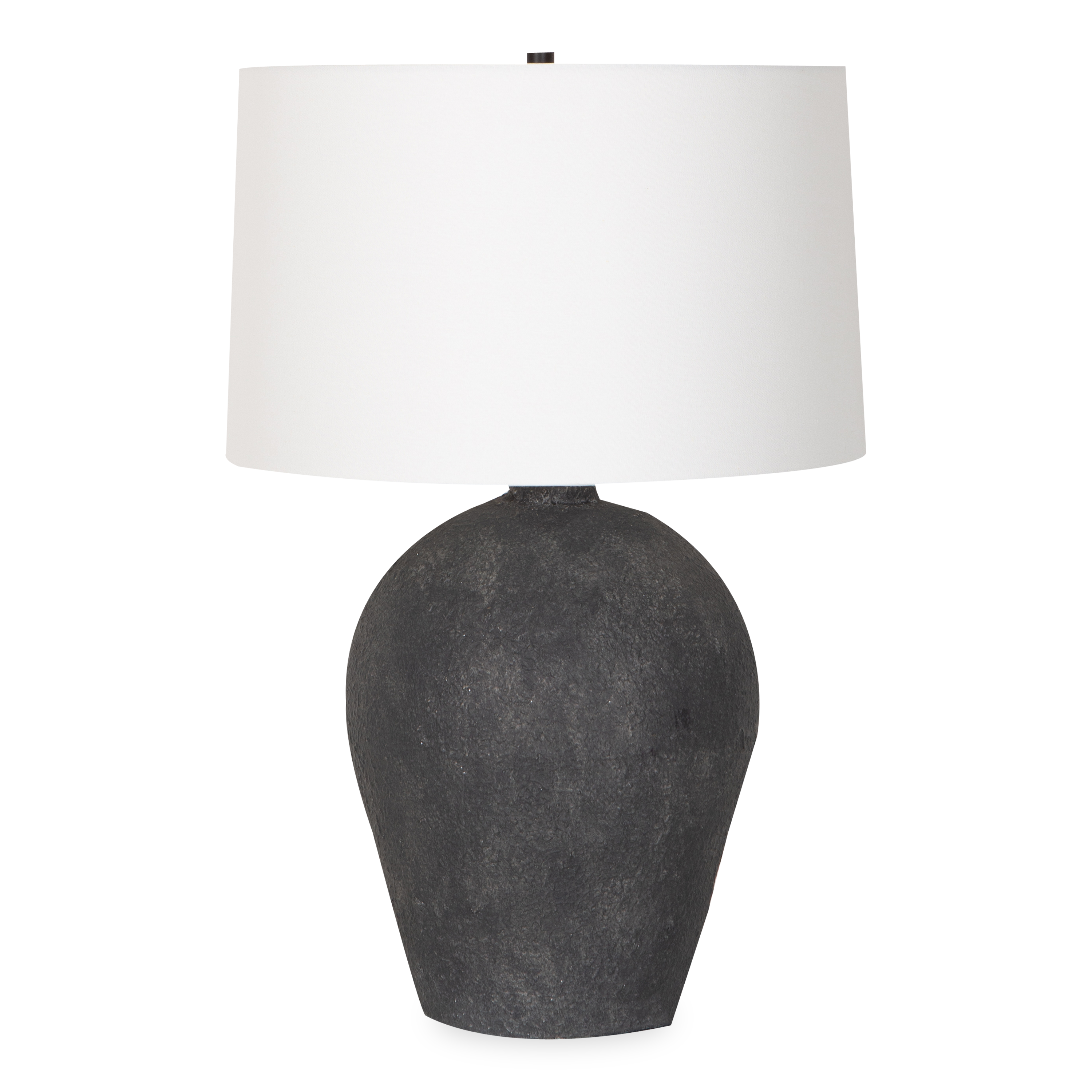 A sophisticated way to illuminate a room all while adding sculptural beauty to your home decor, the Leigh Table Lamp contrasts a dark textured base with a crisp lampshade.