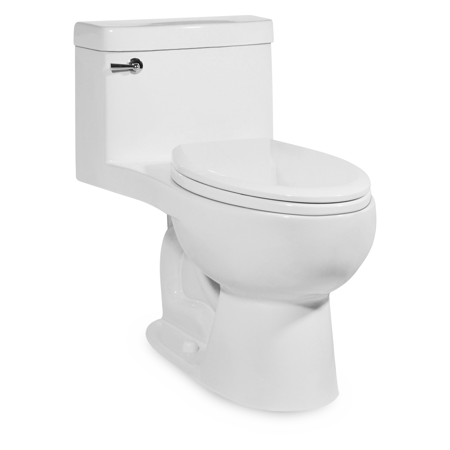 A transitional style one-piece toilet with Slow-Close seat.