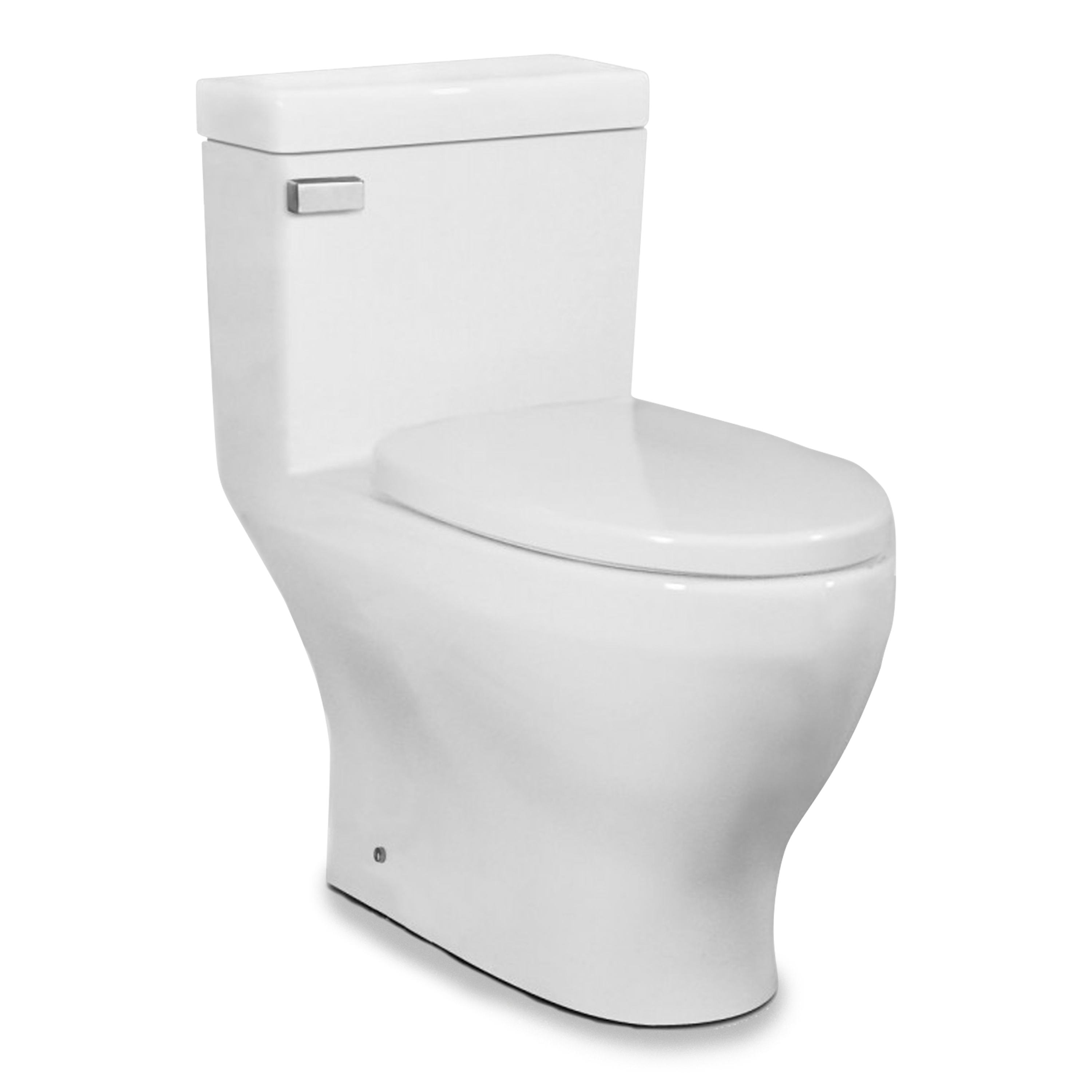 A transitional style one-piece toilet with Slow-Close seat.