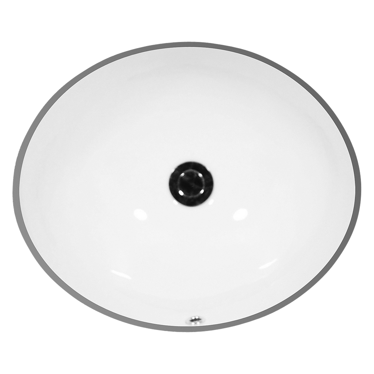 Oval undermount basin with overflow.