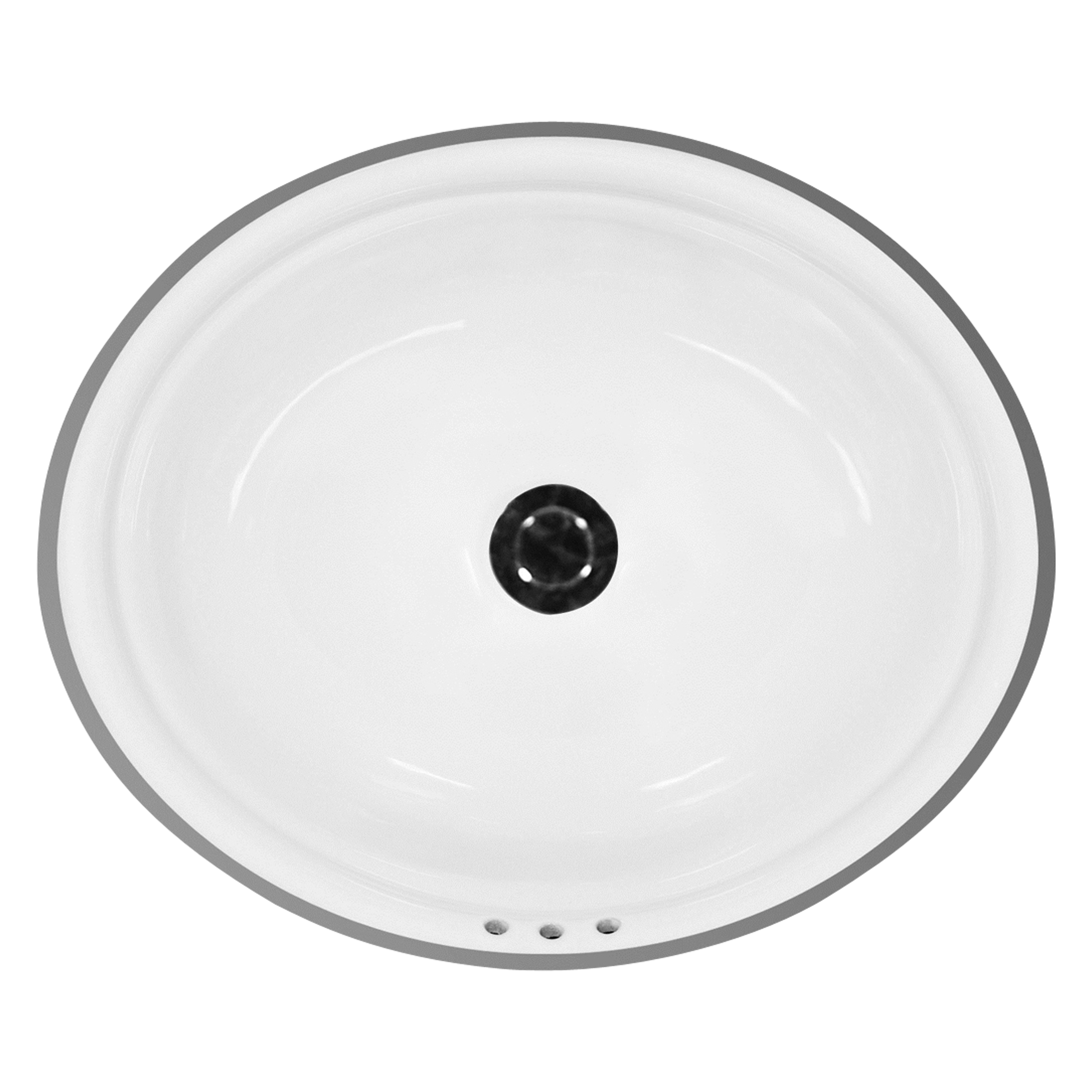 Oval undermount basin with overflow.