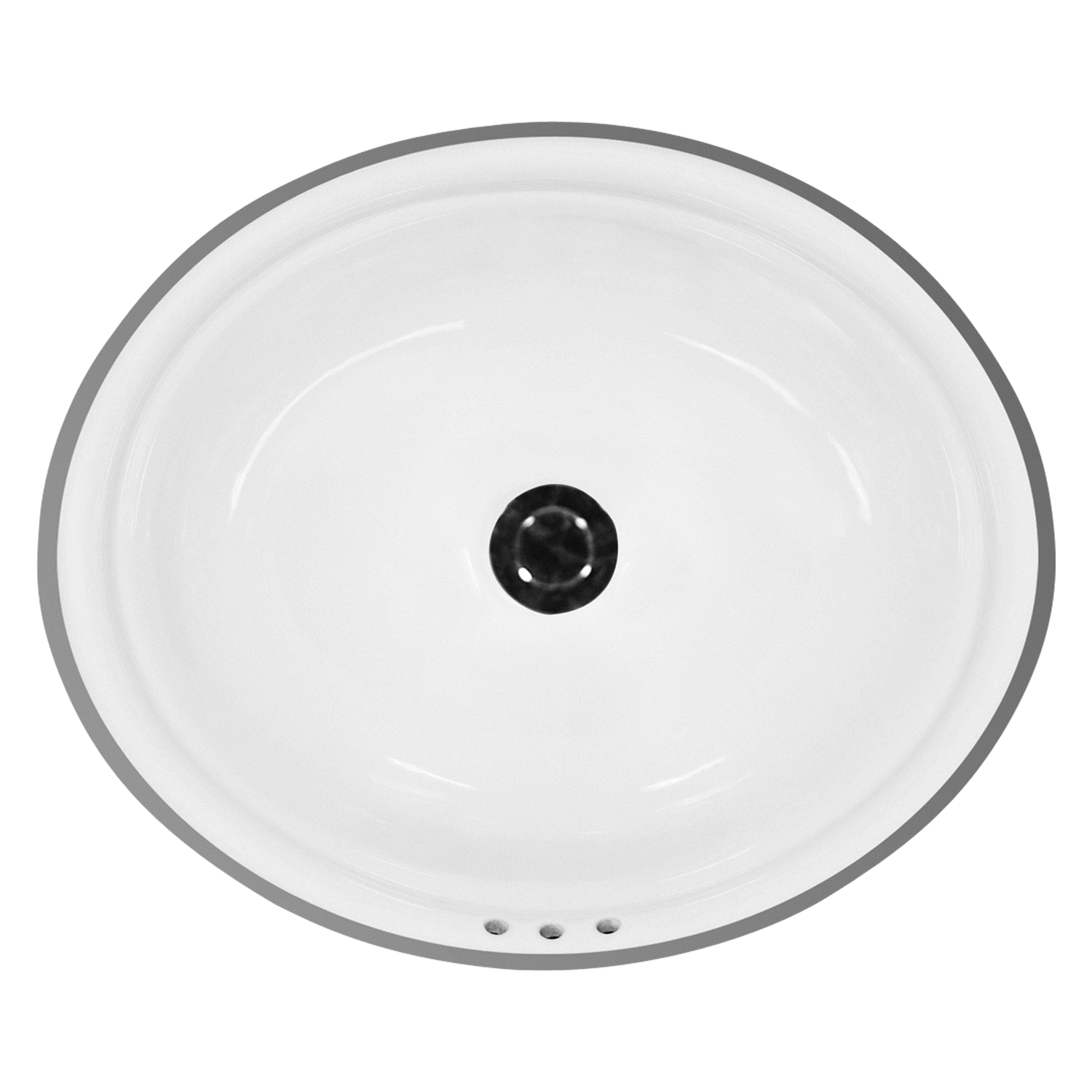 Oval undermount basin with overflow.