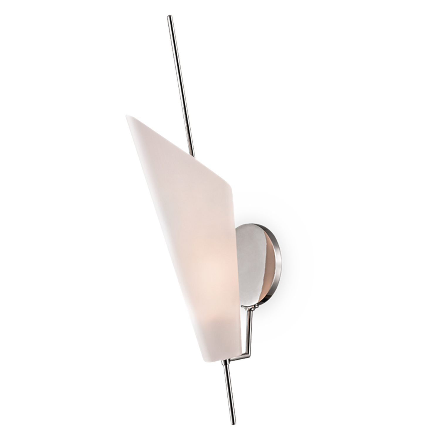 Inspired by a 60%27s lighting design%2C this sconce features a soft cone-shaped shade of blown glass%2C cut at a bevel and tapered to triangles.