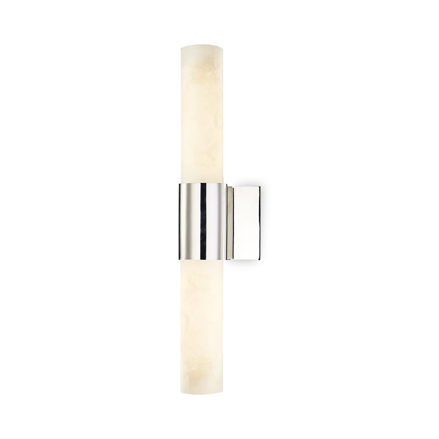A modern classic%2C Barkley features two alabaster shades which create soft%2C warm ambient light%2C held in place by a chic metal tube finished in polished nickel.