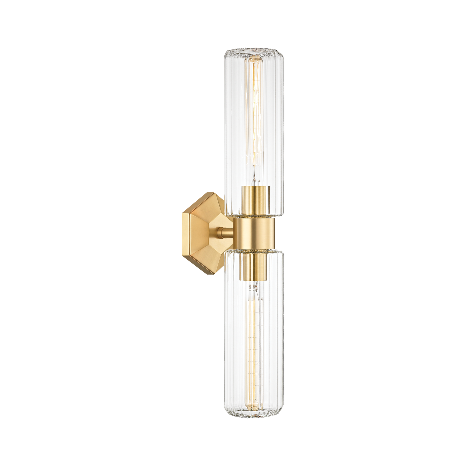 Roebling Wall Light features a hexagonal backplate in a brass finish.