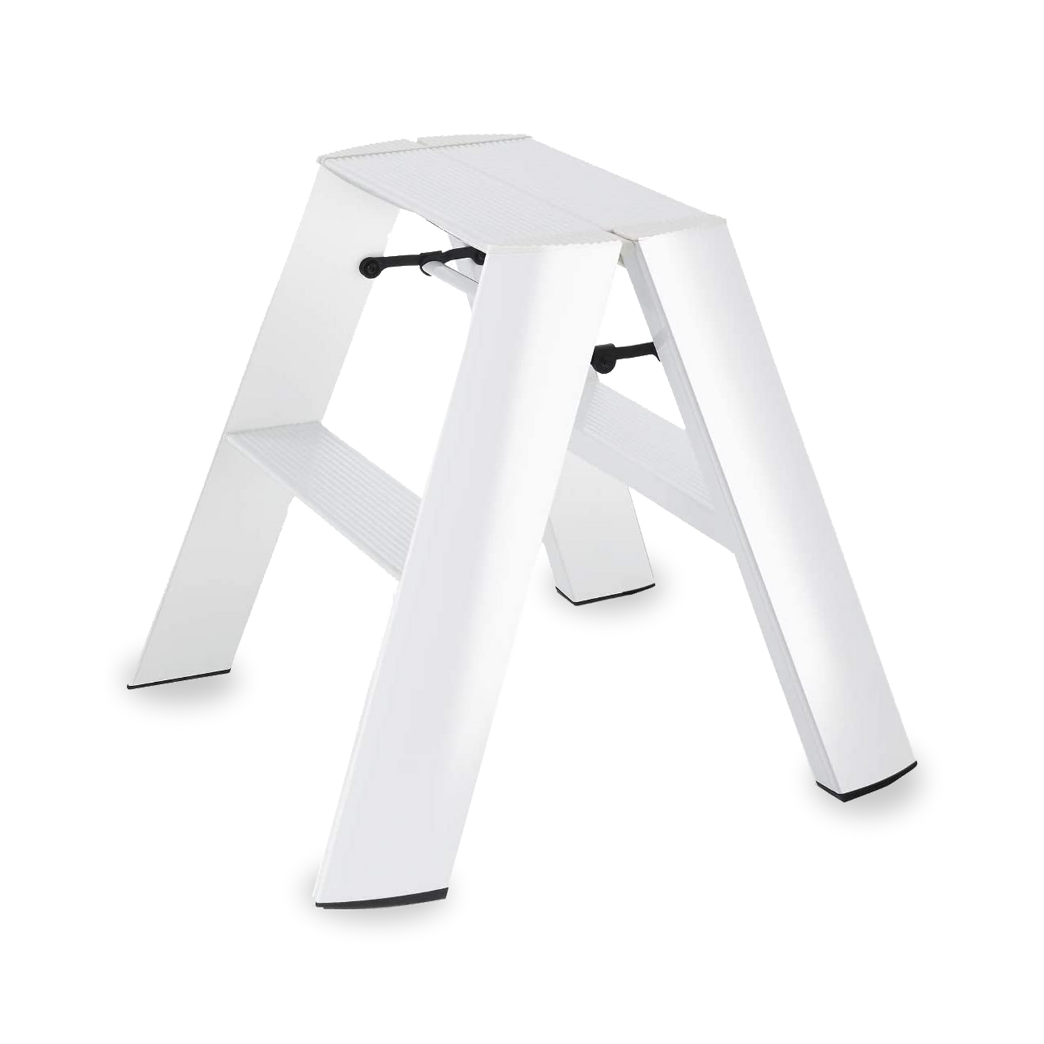 The 2 Step Ladder in white is incredibly slim when folded but features wide legs to reinforce stability and safety.