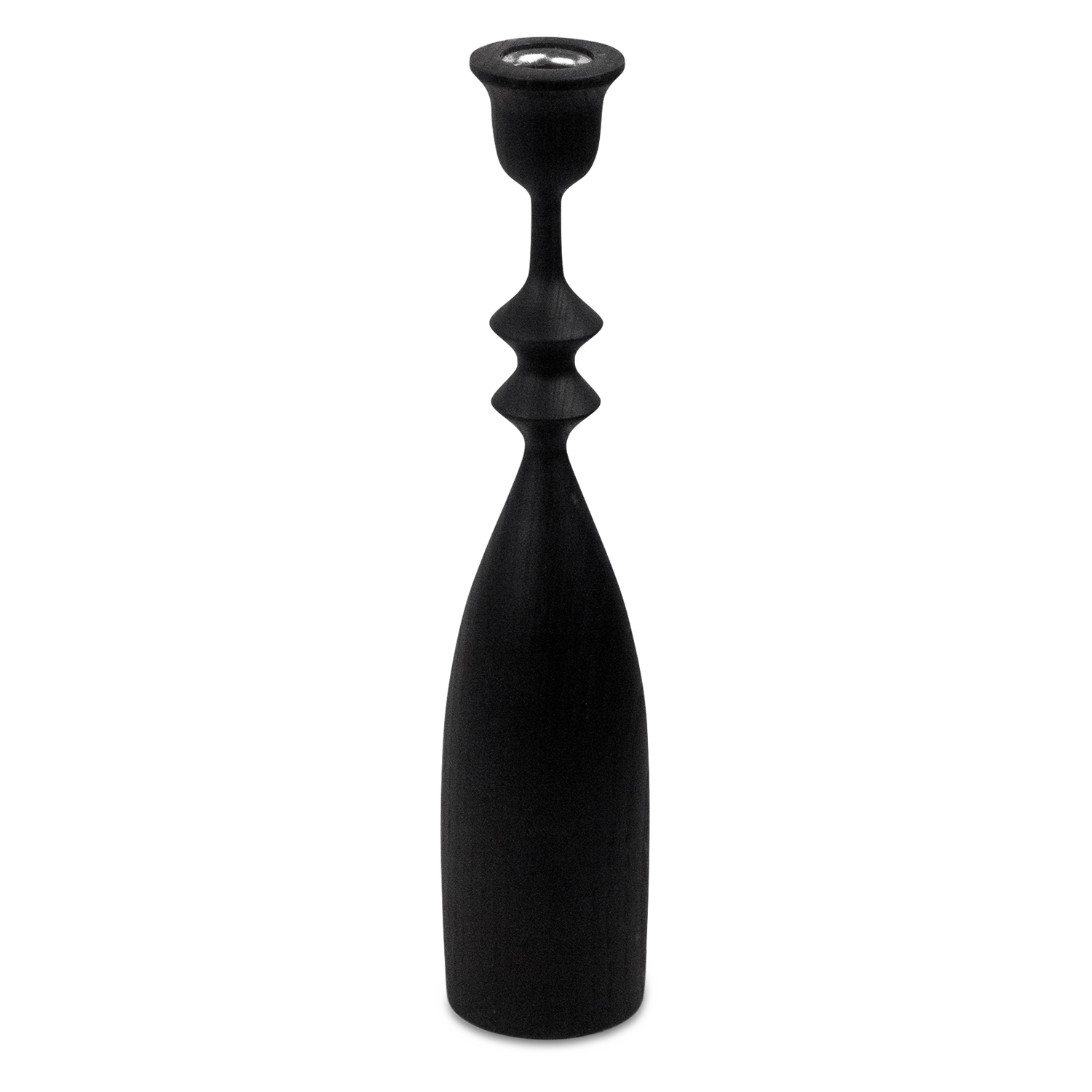 The Elsa candleholder is characterized by rounded curves juxtaposed with geometric edges.