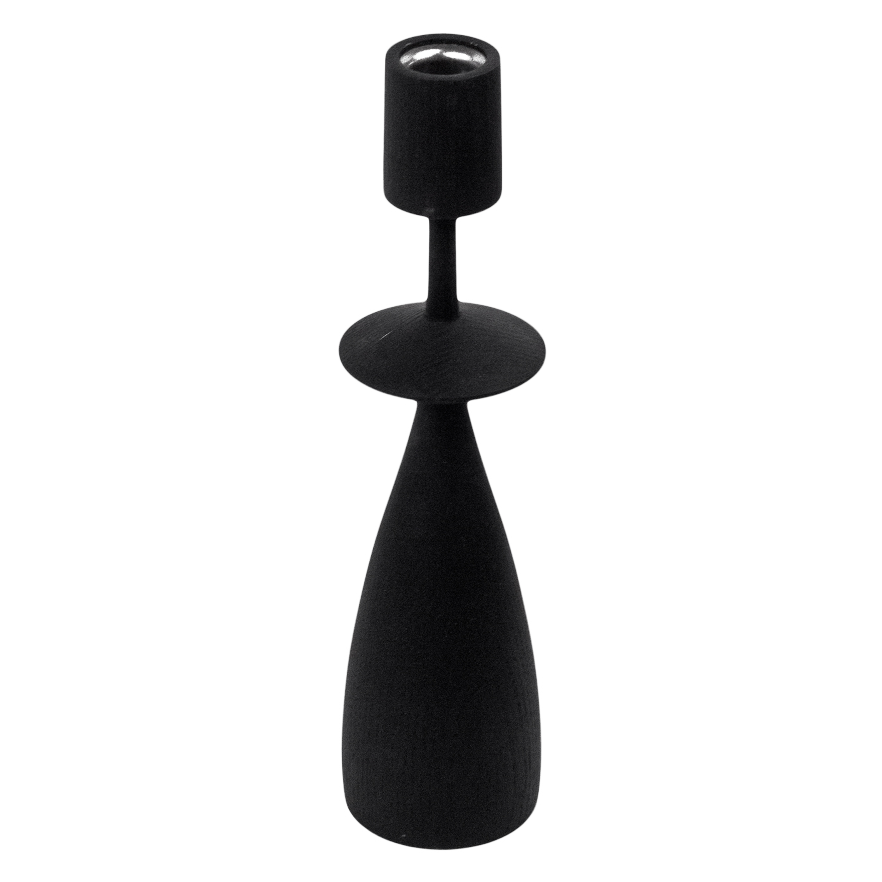 Crafted from ebonized ash wood, the Astrid candleholder features clean geometric lines that echo mid-century modern style.