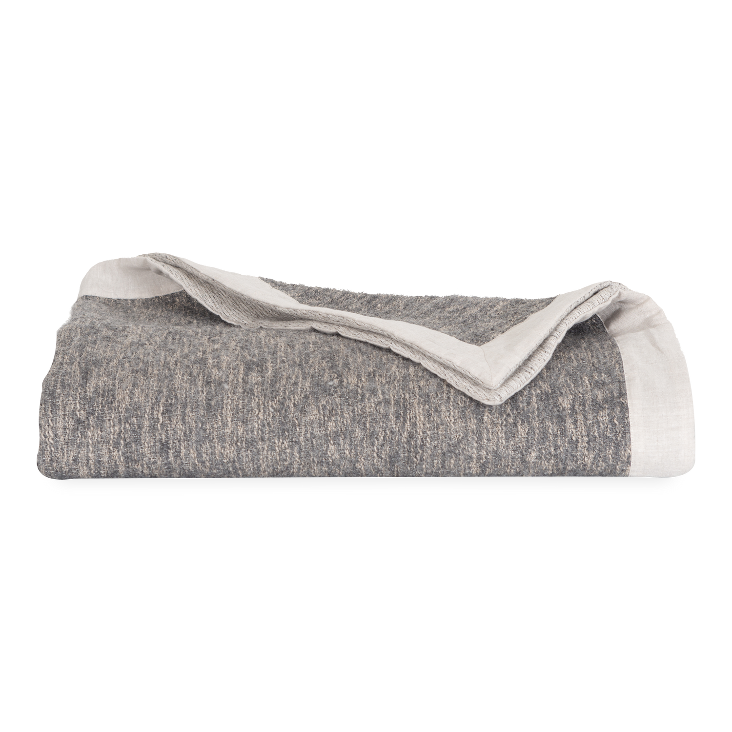 Spun in Italy%2C this Nubby Throw made of wool and featuring a linen border will add texture to your bed.