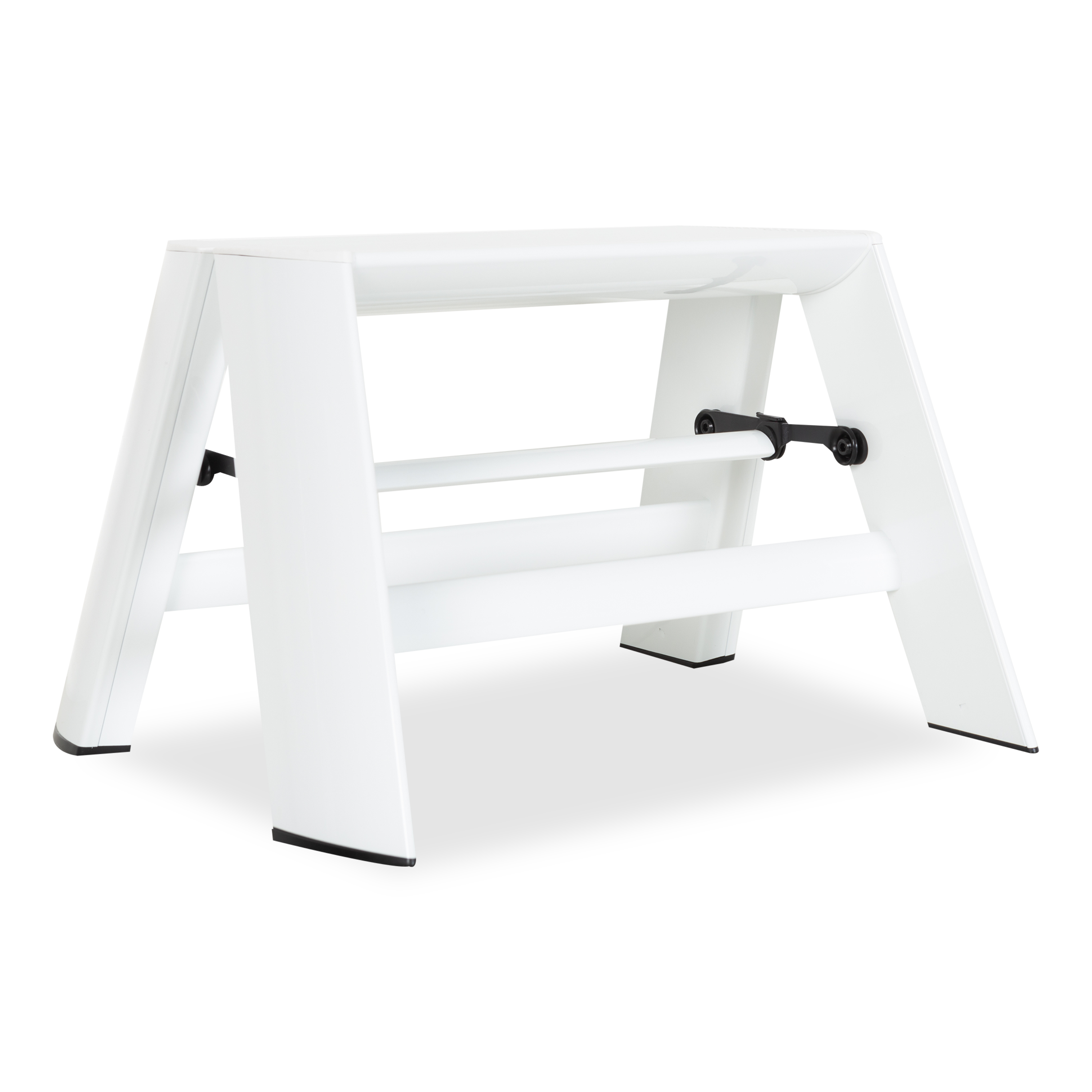 The 1 Step Ladder in white is incredibly slim when folded but features wide legs to reinforce stability and safety.