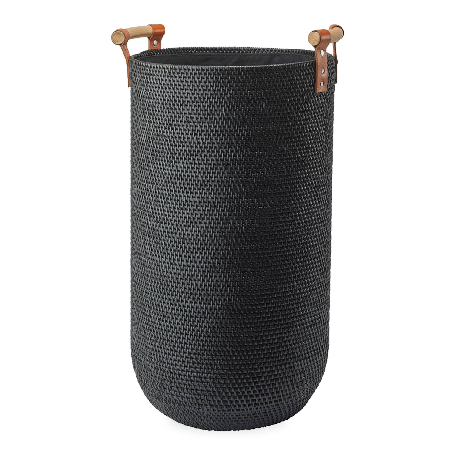 This basket is handcrafted from 100%25 rattan material with classic leather and rattan handles.