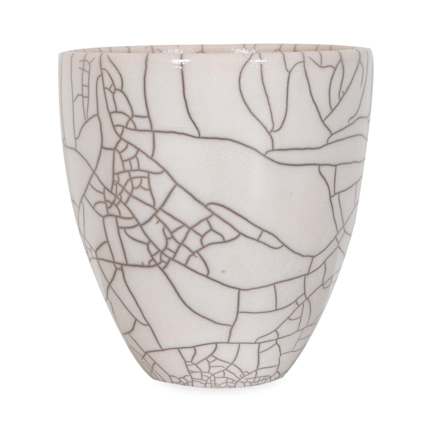 The Raku Planter features a white crackle finish%2C which is created due to the highly reactive Raku glaze and a low-firing process that involves controlling temperature and deprivin