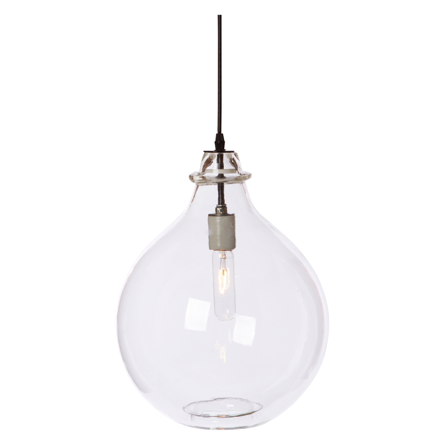 A minimalist pendant made of hand-blown clear glass.