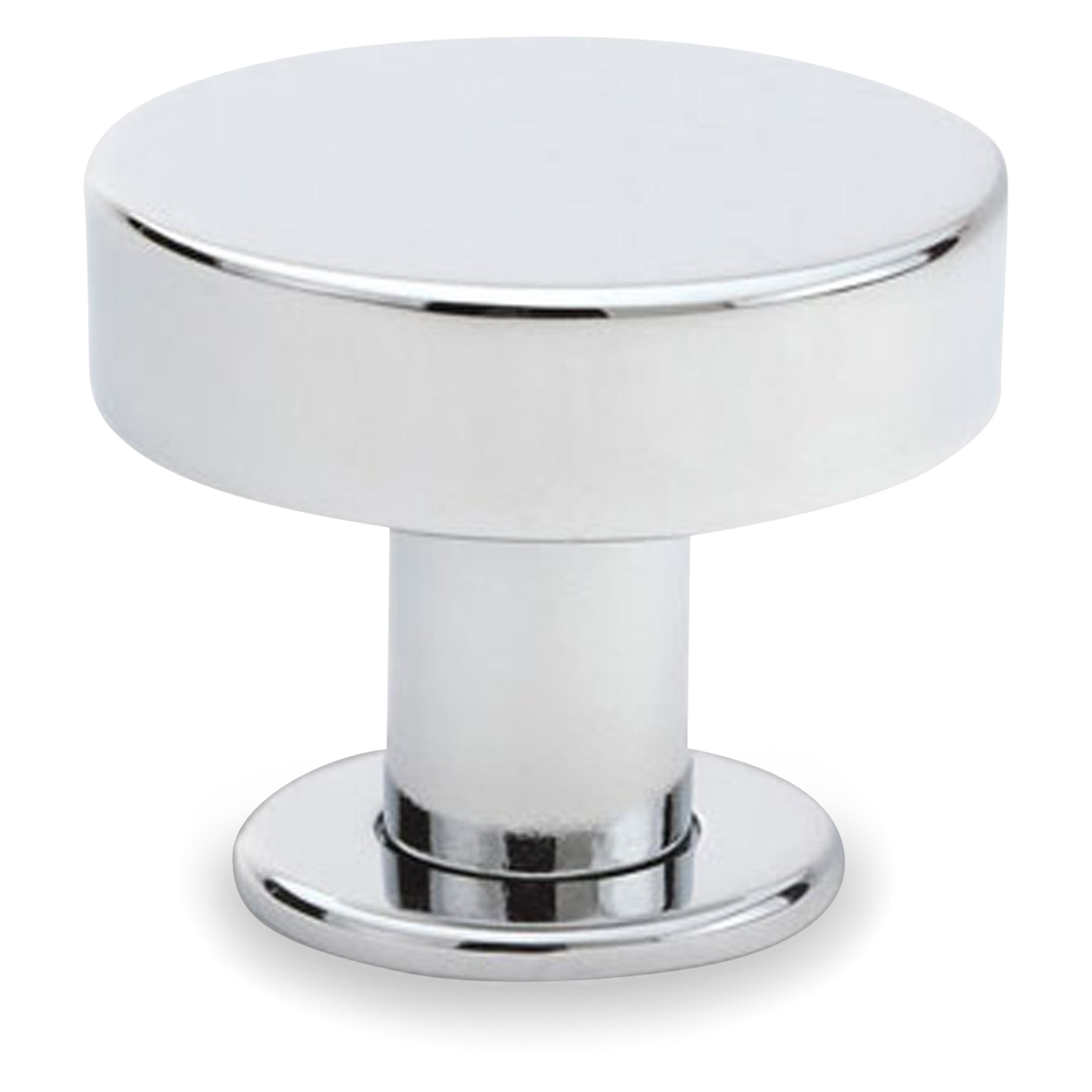 A sleek and contemporary round knob with a flat face.