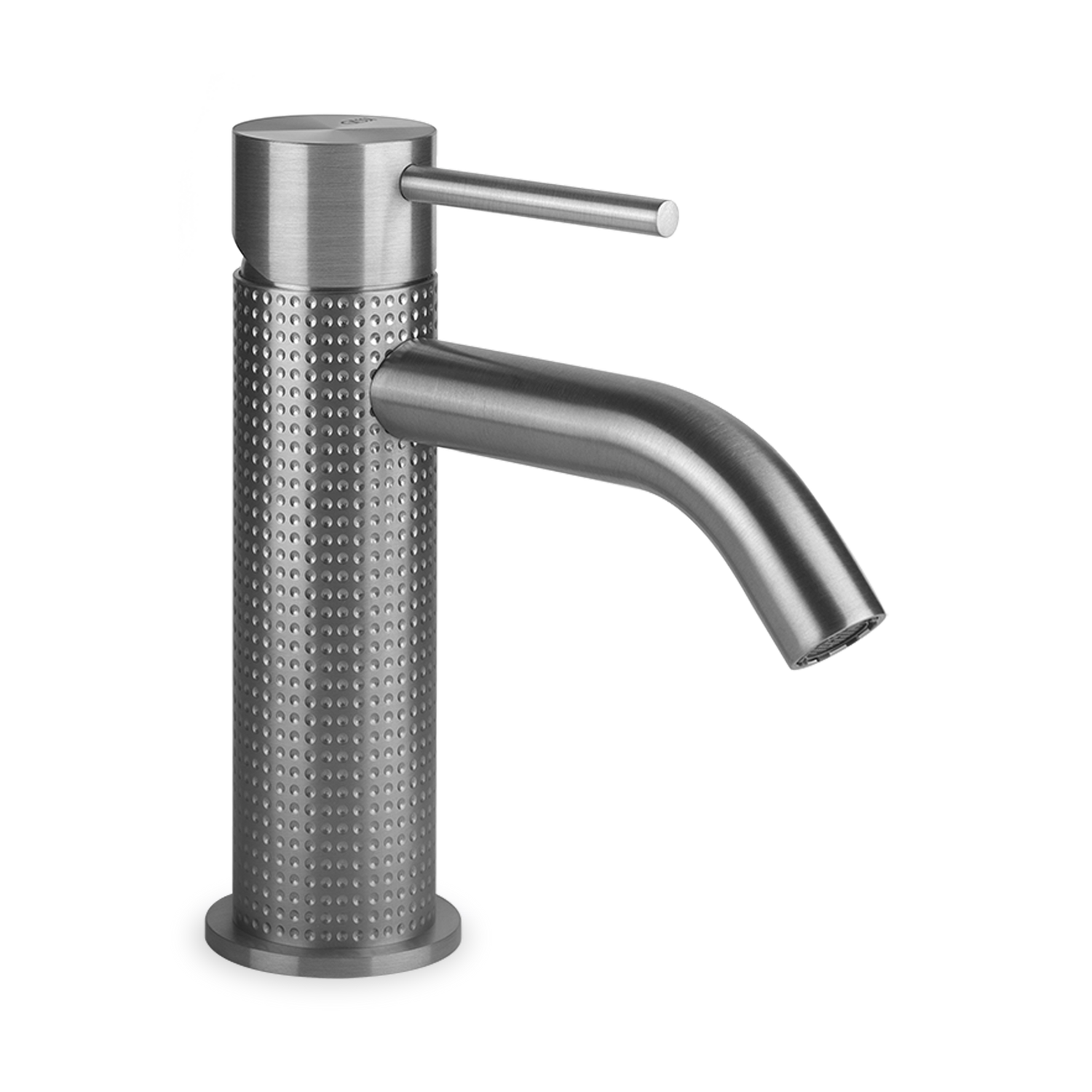 A single hole%2C single level basin faucet with unique texture.