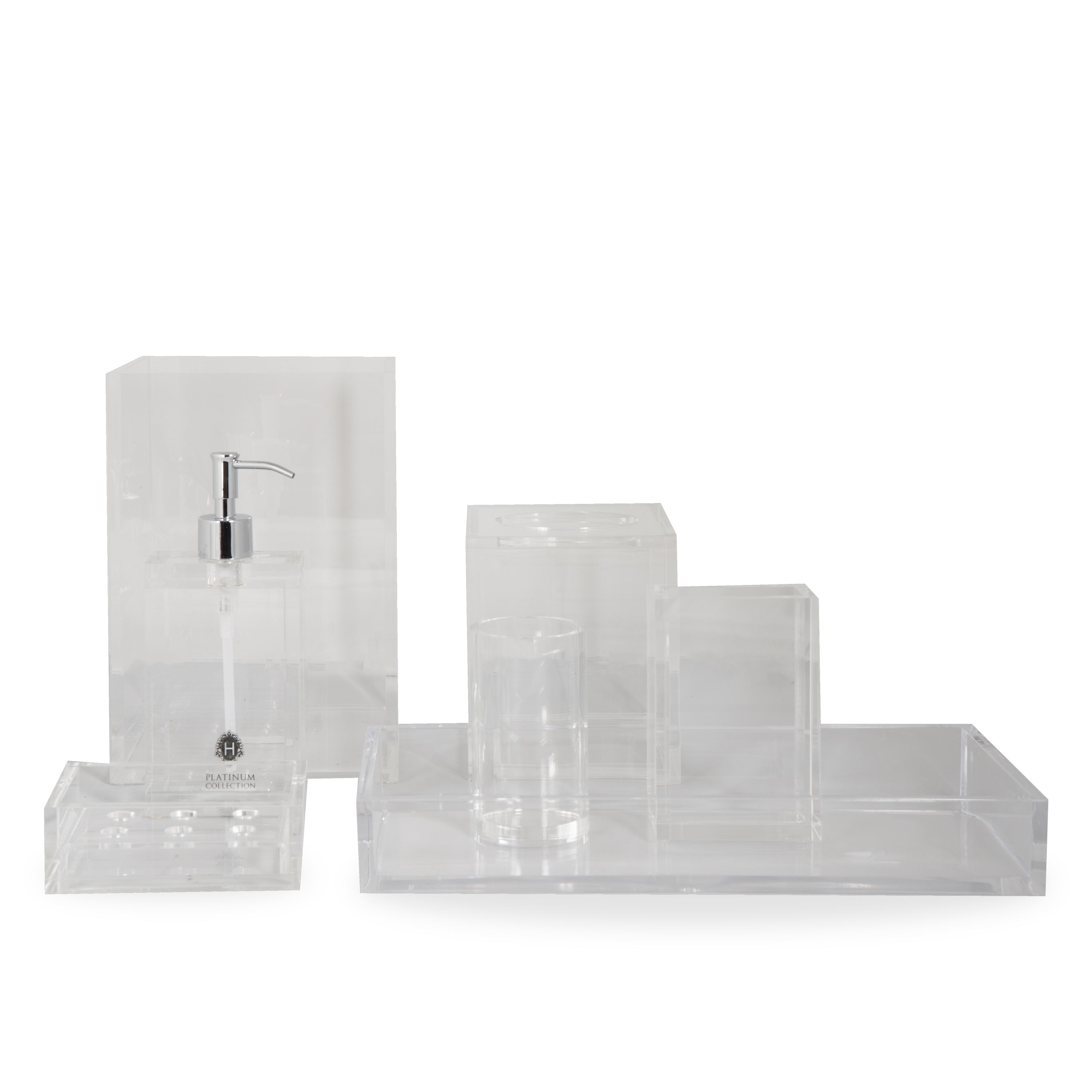 The Platinum Collection is made of transparent lucite and features a chic and modern style.