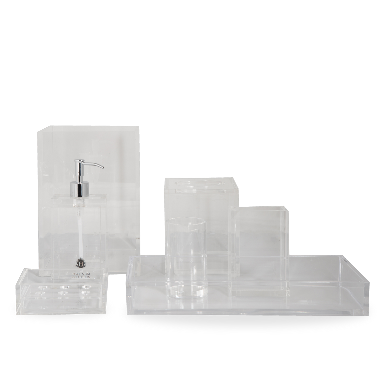 The Platinum Collection is made of transparent lucite and features a chic and modern style.