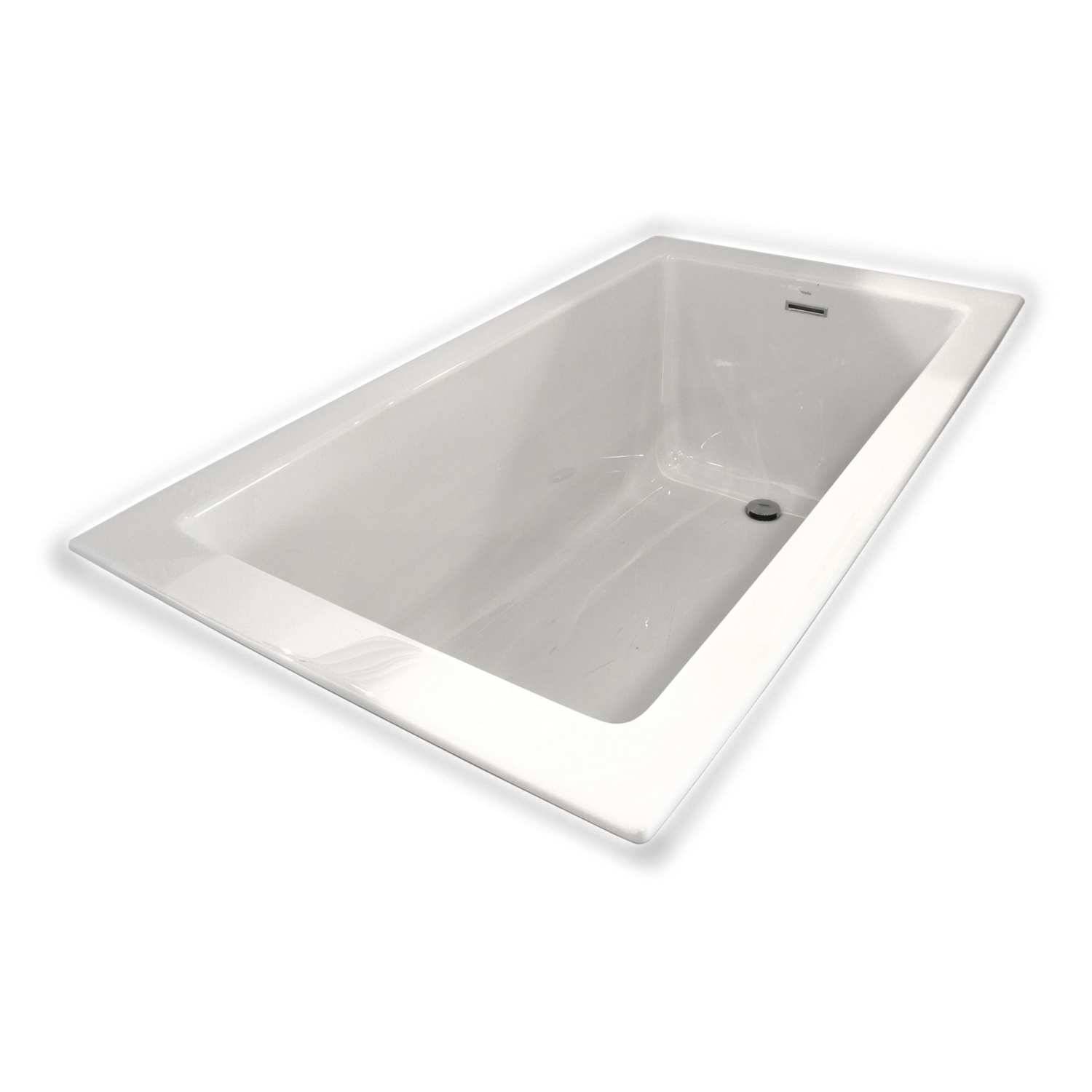 The Zone bathtub is clean and modern with a thin%2C flat deck and a gently sloping backrest.